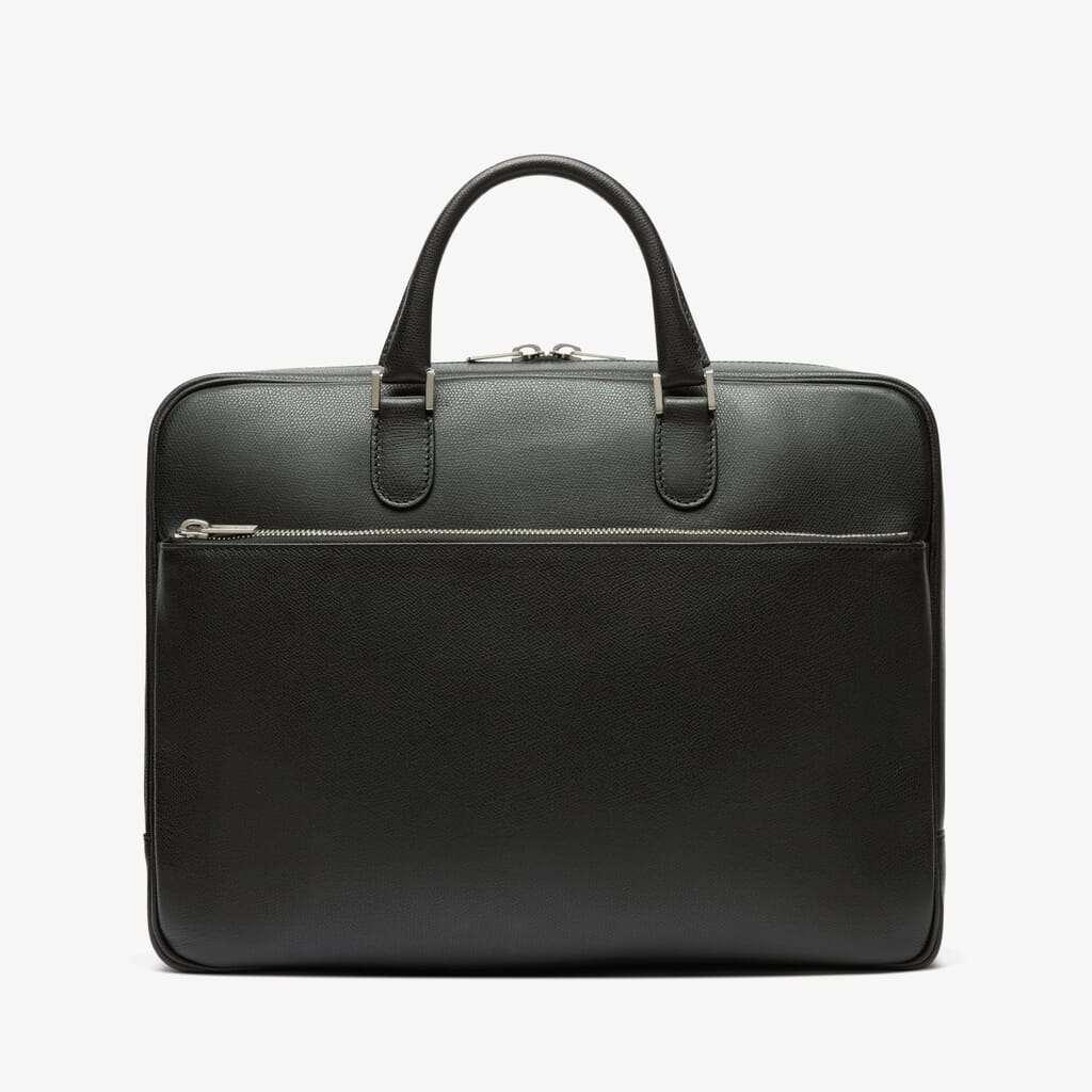 Valextra Avietta: Black Leather Medium business bag