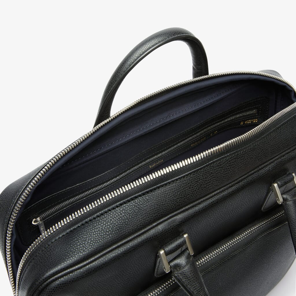 Valextra Avietta: Black Leather Medium business bag