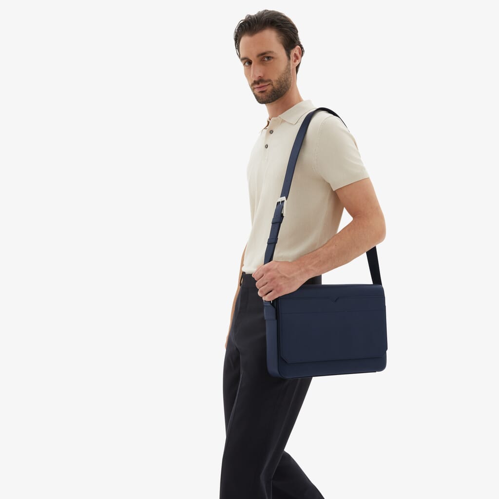 V-line Messenger Bag - Dark Blue - Vitello VS - Valextra - 2