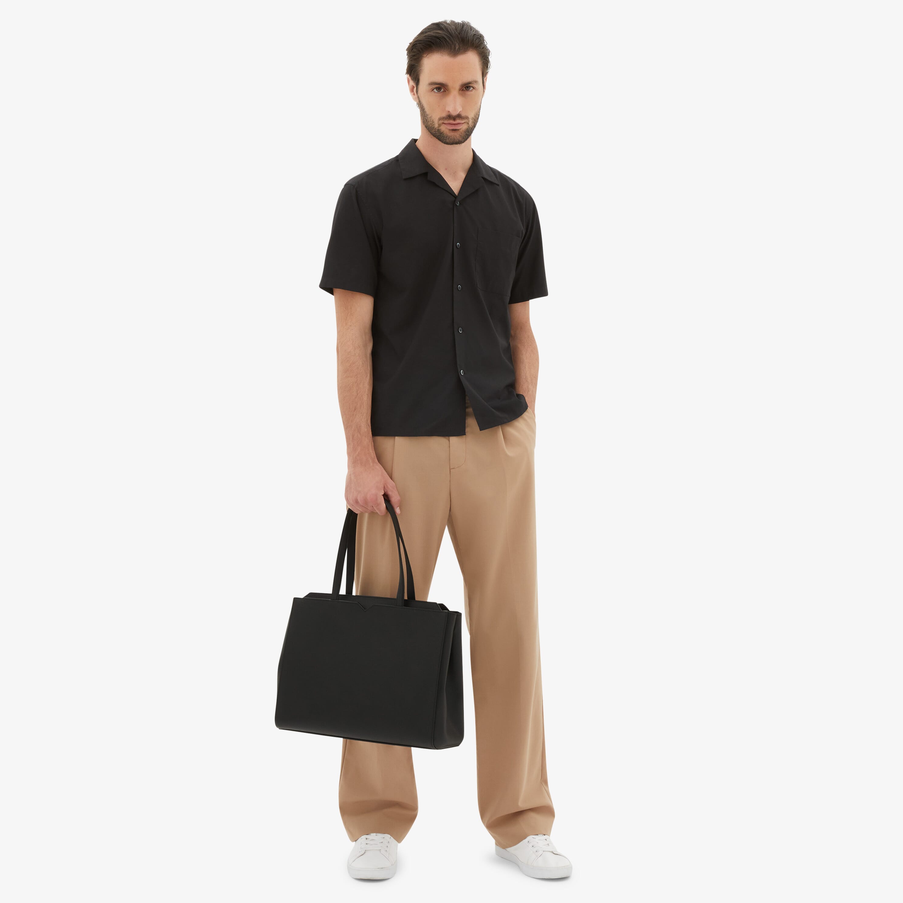 V-line Horizontal Shopping Bag - Black - Vitello VS - Valextra - 2
