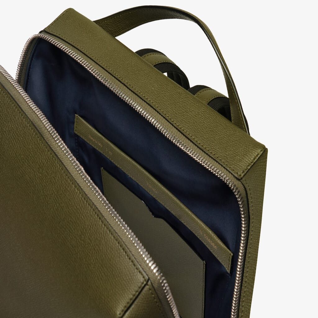 Men's Military Green Leather Medium backpack | Valextra V-Line
