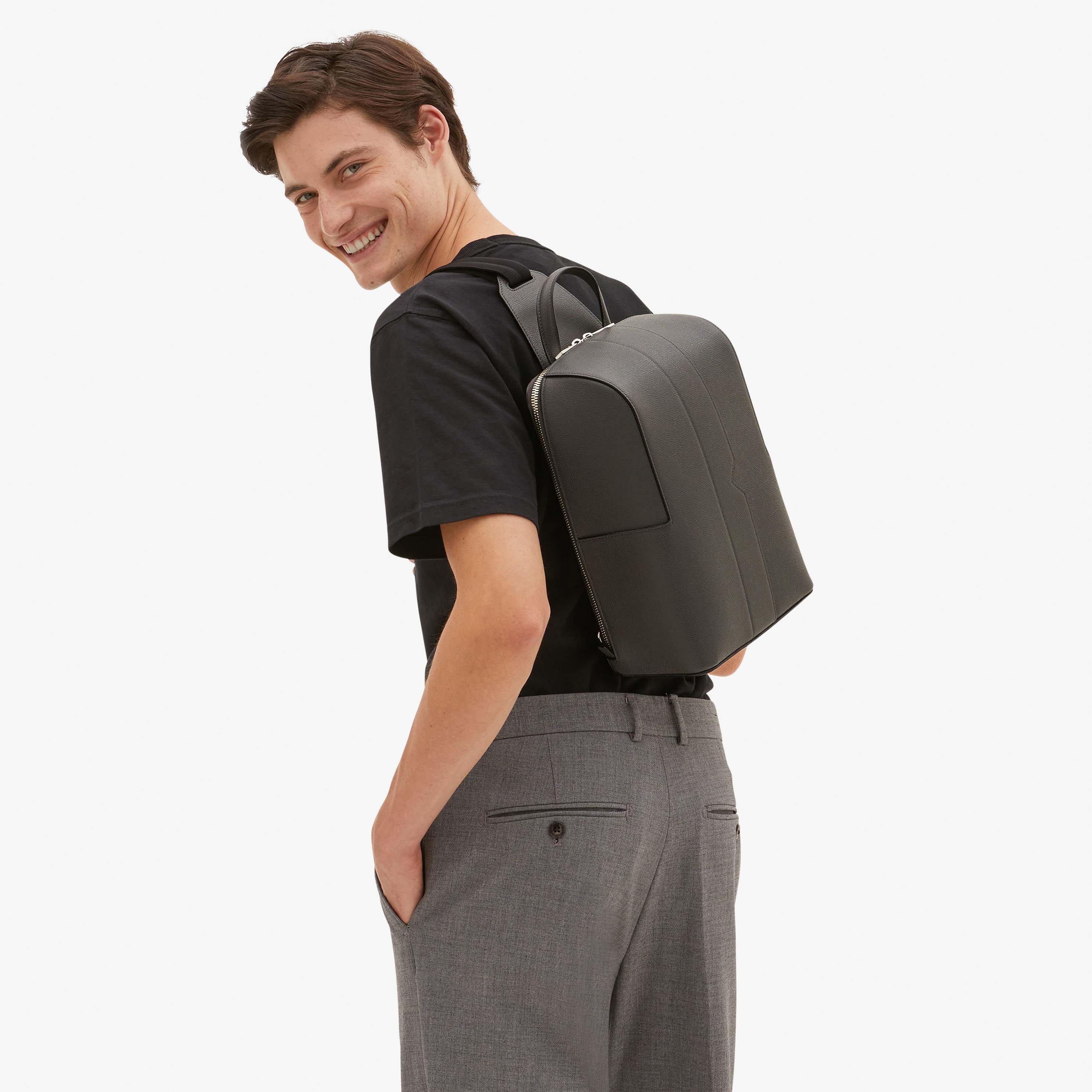 V-Line One Shoulder Backpack - Smokey Grey - Vitello VS - Valextra - 2