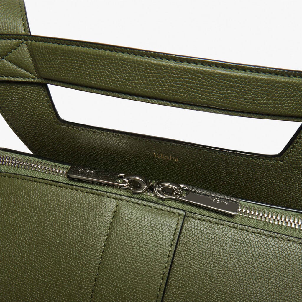 Valextra V-Line: Military Green Leather elegant laptop backpack