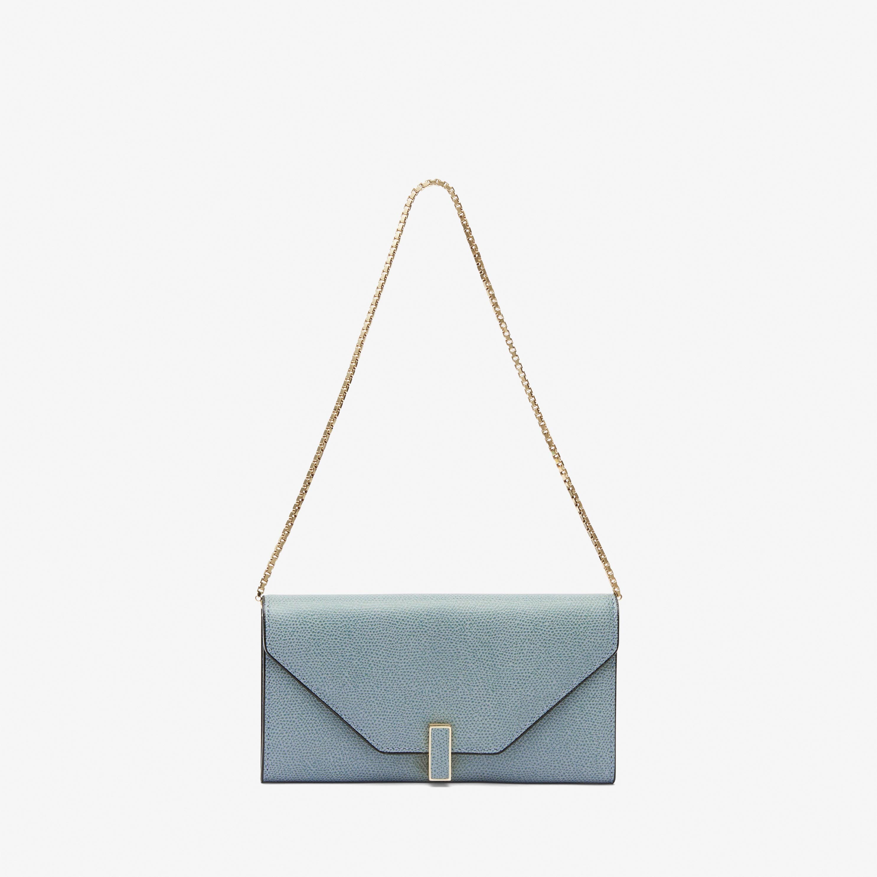 Iside continental purse with chain - Smokey Blue - Vitello VS - Valextra - 1