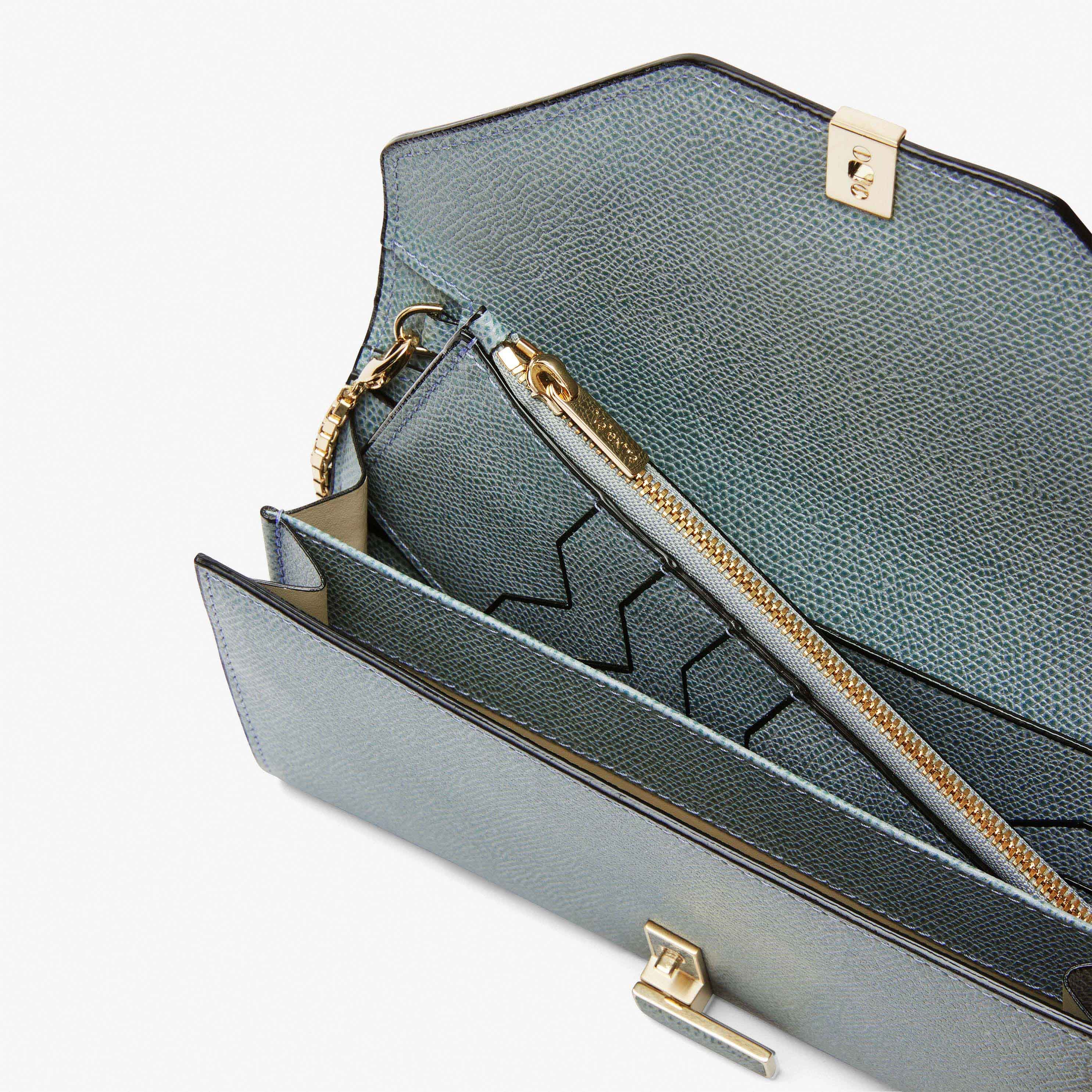 Iside continental purse with chain - Smokey Blue - Vitello VS - Valextra - 2