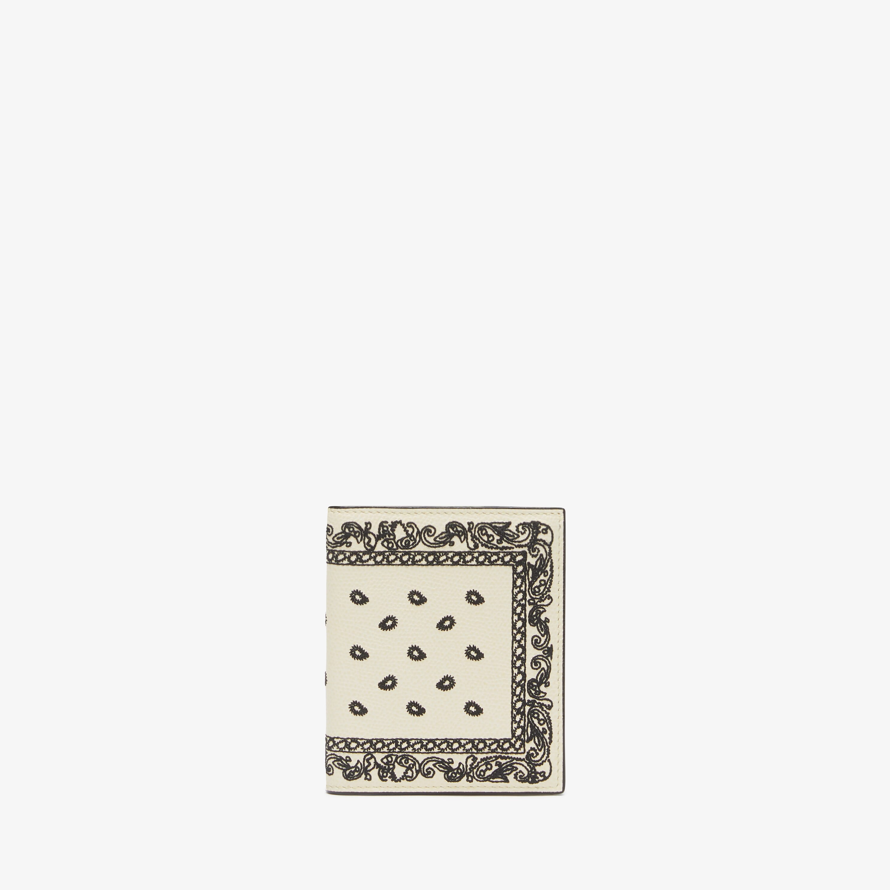 Compact Wallet 3 CC Bandana with Coin Purse - Pergamena White/Black - Vitello VS-Ricamo Paisley - Valextra - 1