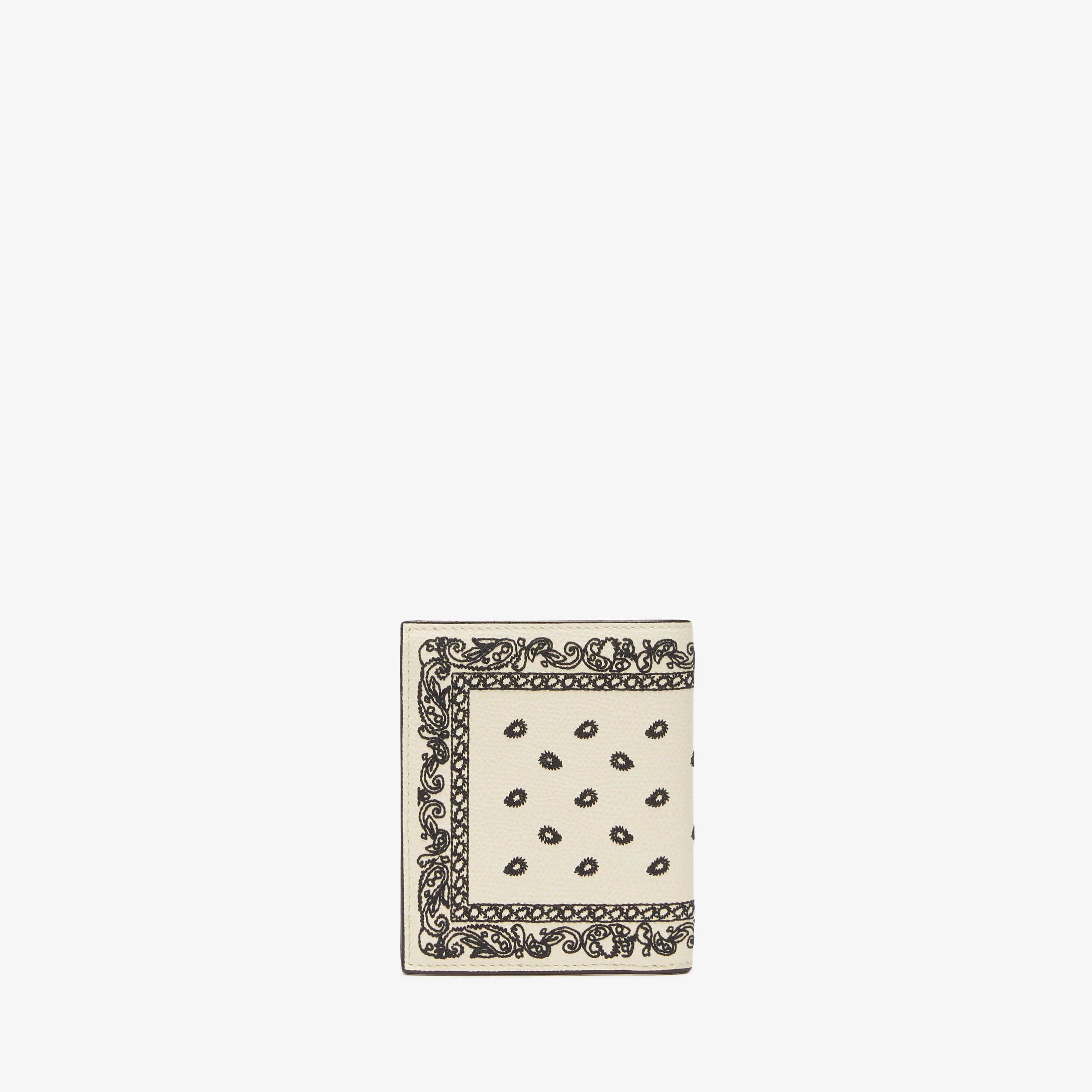Compact Wallet 3 CC Bandana with Coin Purse - Pergamena White/Black - Vitello VS-Ricamo Paisley - Valextra - 3
