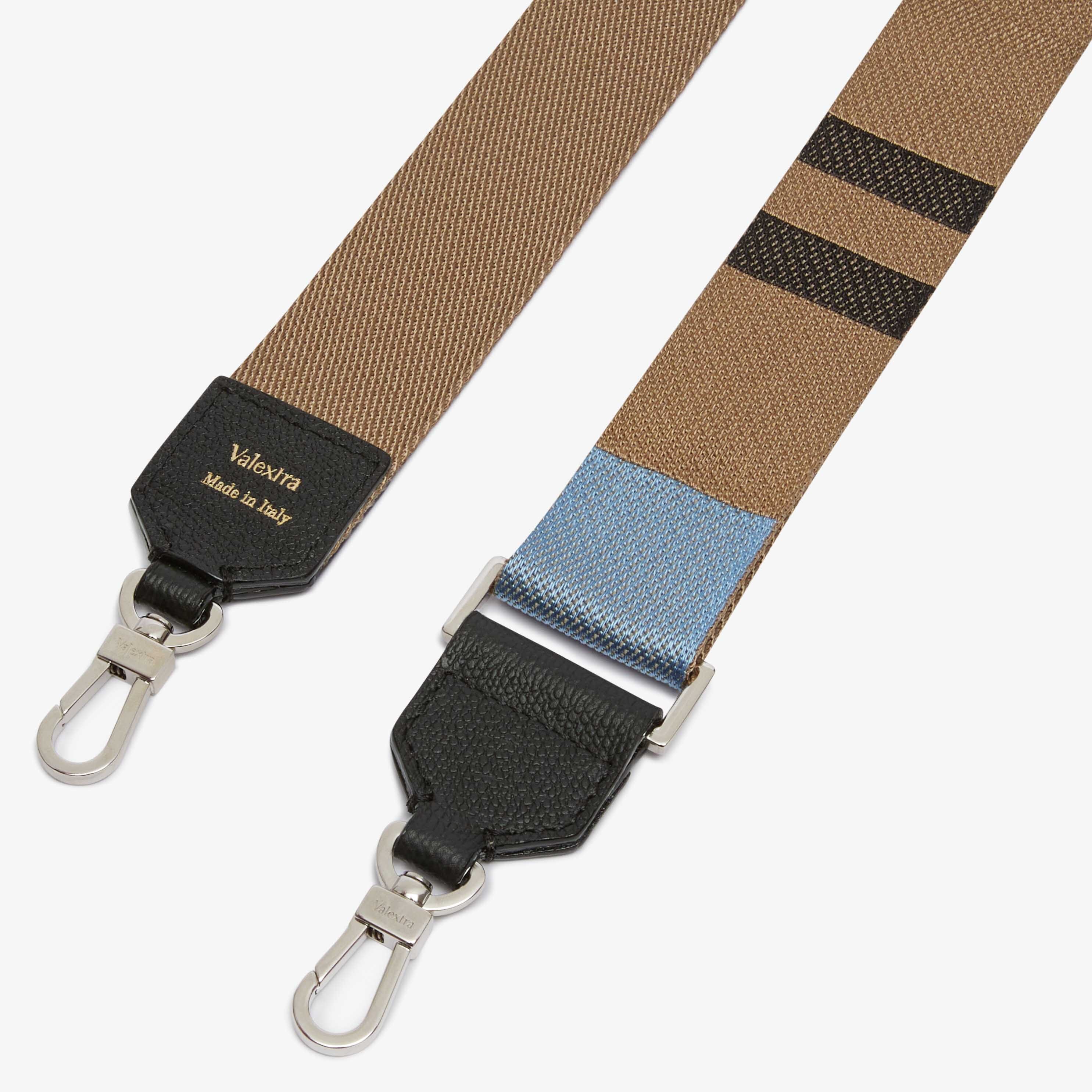 Shoulder Jacquard Strap - Beige/Black/Shirt Blue - Tessuto Jacquard/Vitello VS - Valextra - 2