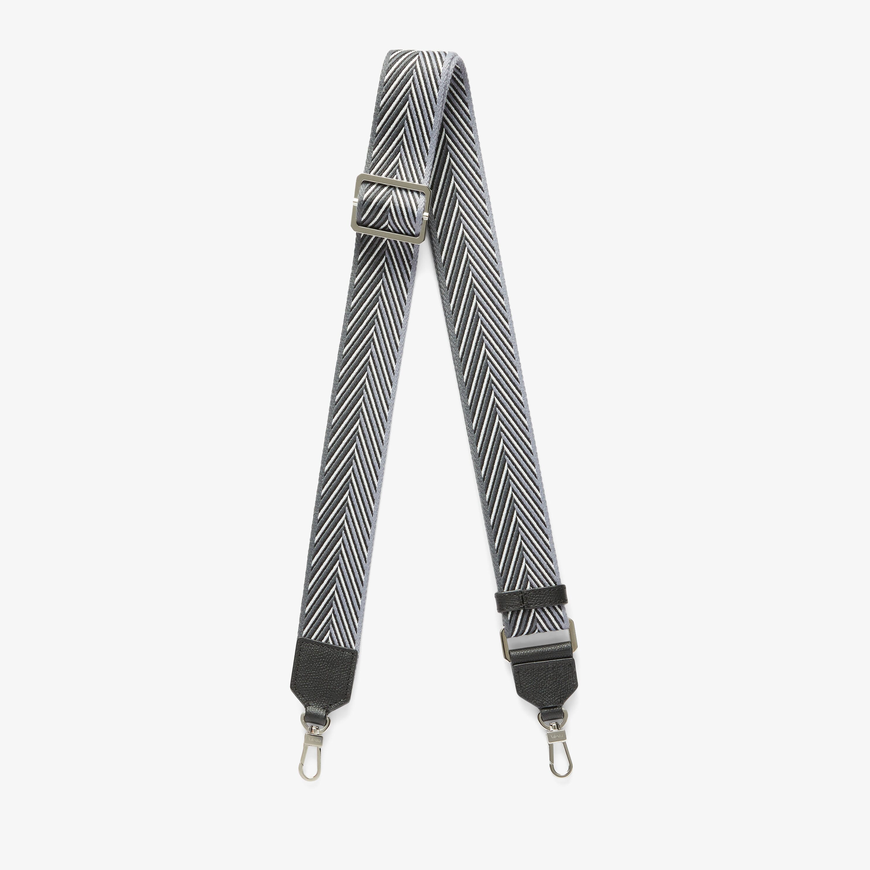 Shoulder Jacquard Strap with Hook - Grey/Smokey Grey/Black - Tessuto Jacquard Spigato/Vitello VS - Valextra - 1