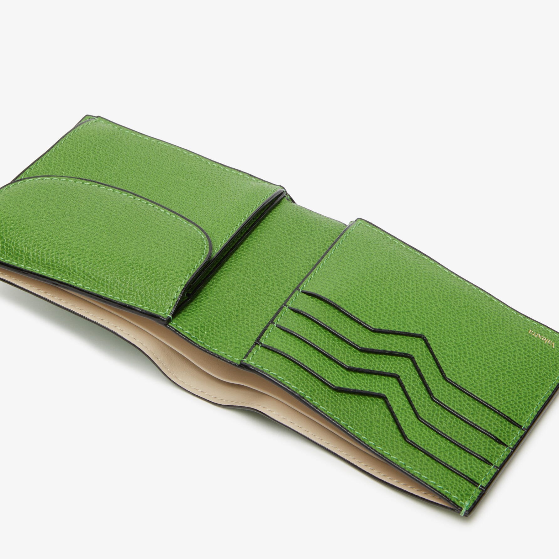 Men's Green Leather compact wallet with coin purse | Valextra