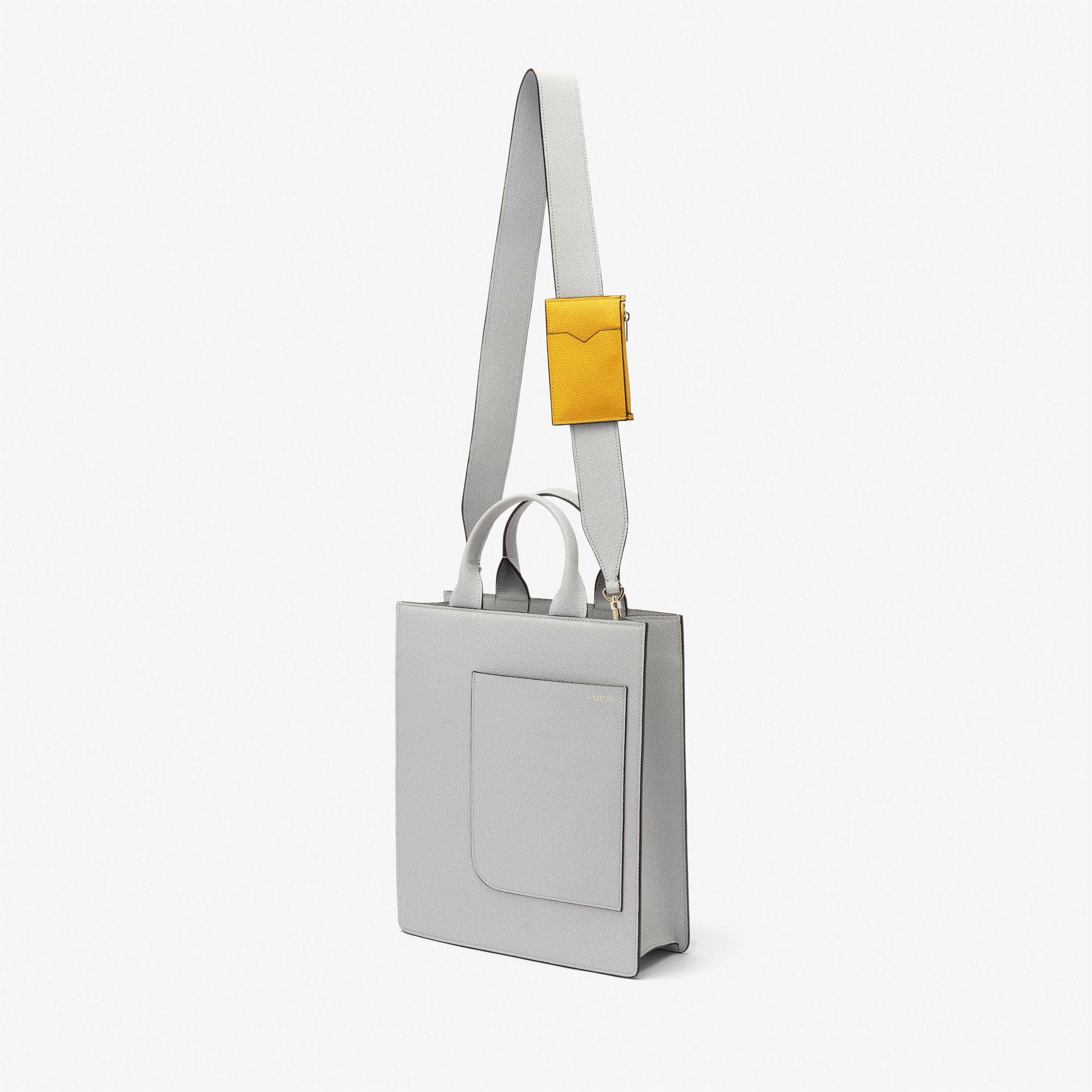 Shoulder Strap with Zip Pocket - Stone Grey/Sun Yellow - Vitello VS - Valextra - 2