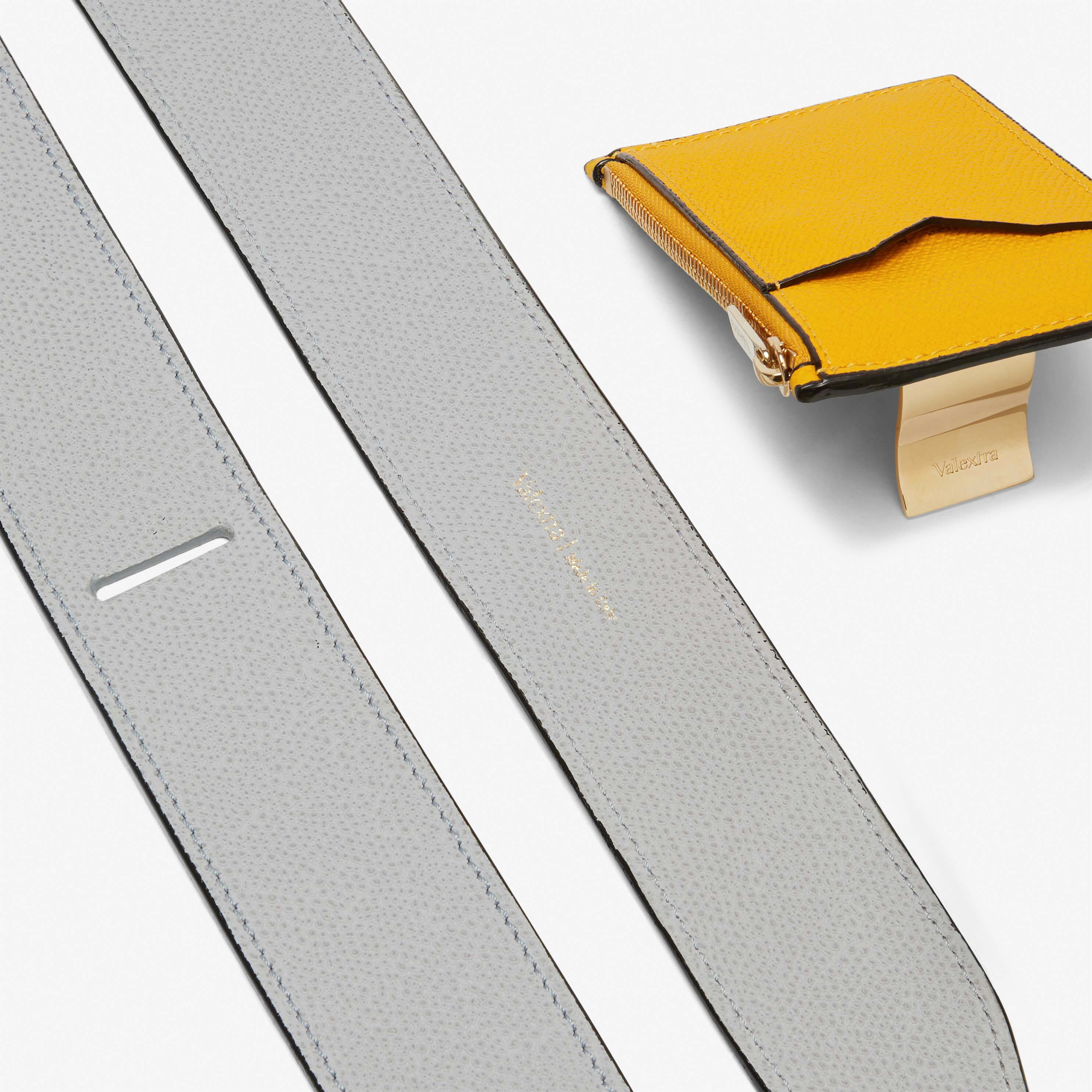Shoulder Strap with Zip Pocket - Stone Grey/Sun Yellow - Vitello VS - Valextra - 4