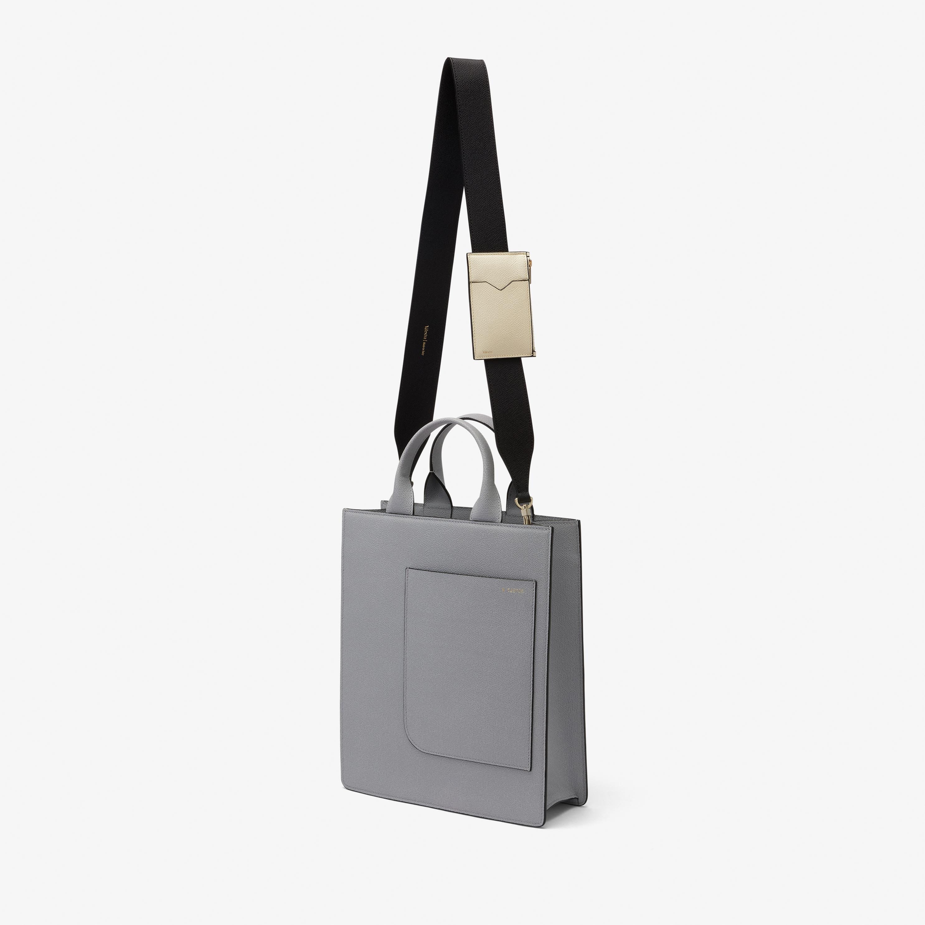 Shoulder Strap with Zip Pocket - Black/Pergamena White - Vitello VS - Valextra - 2