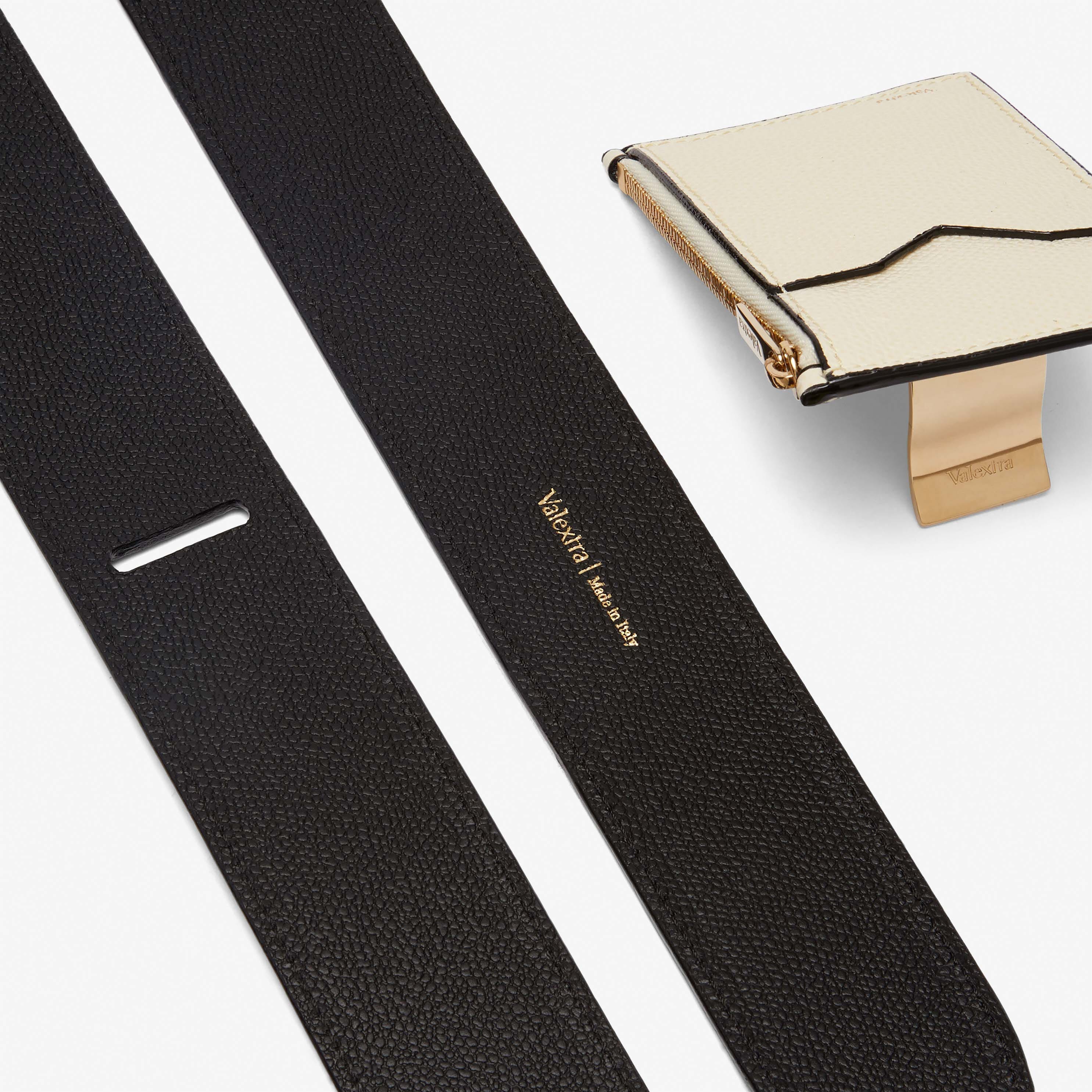 Shoulder Strap with Zip Pocket - Black/Pergamena White - Vitello VS - Valextra - 4