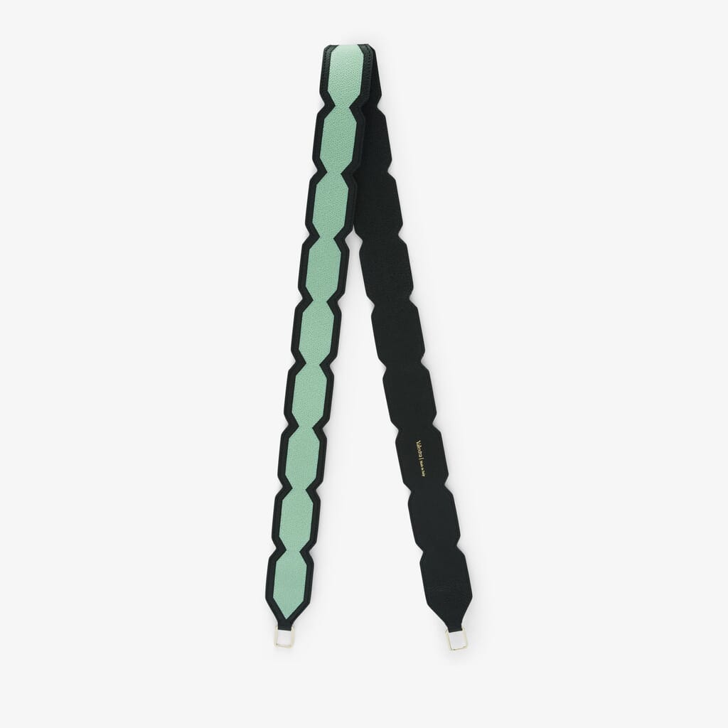 Meander Intarsia Strap - Aqua Green/Black - VS Vitello Bordatura - Valextra - 1