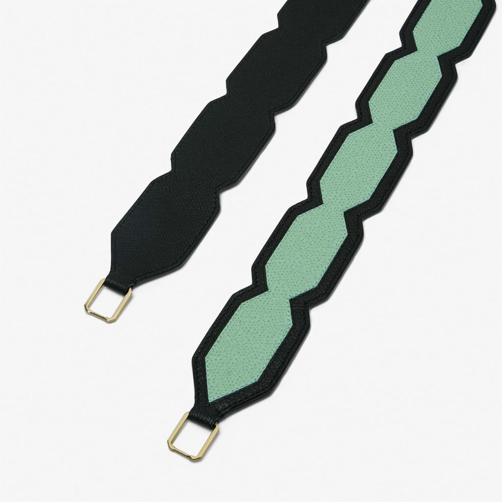 Meander Intarsia Strap - Aqua Green/Black - VS Vitello Bordatura - Valextra - 3