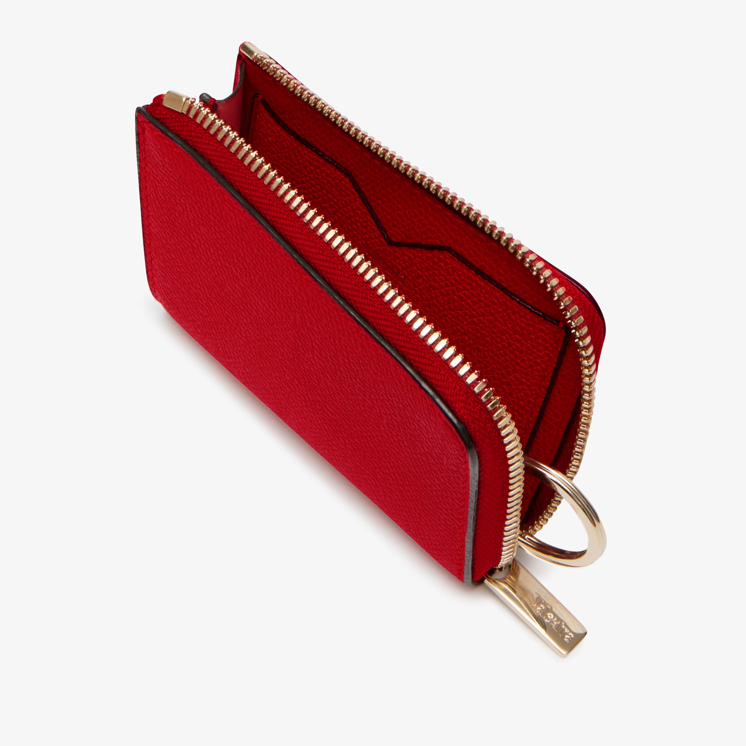 Leather Key Case With Zip, Red, Key Wallet
