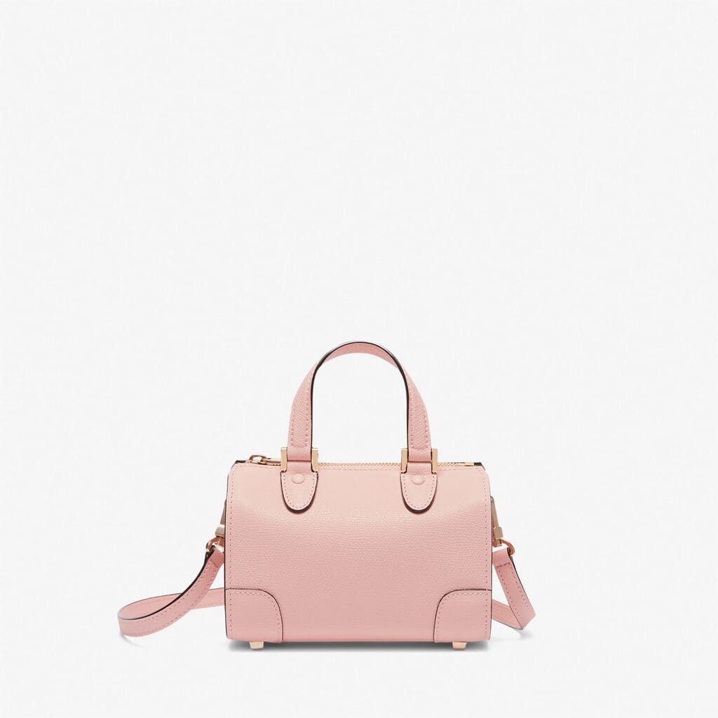 Pink Leather boston bag with thin strap