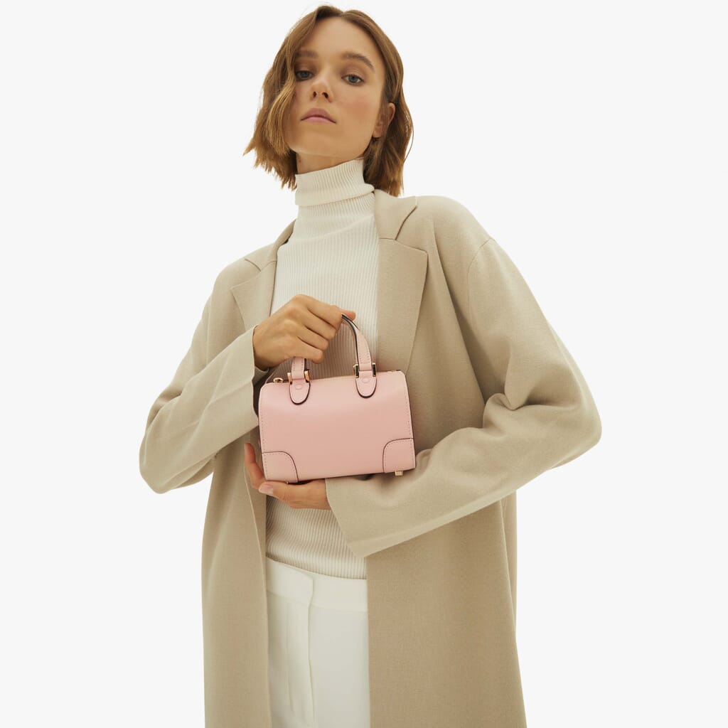 Pink Leather boston bag with thin strap