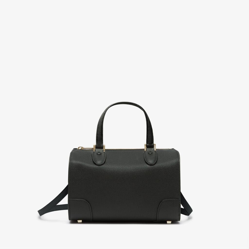 Black Leather compact boston bag with zip | Valextra Babila