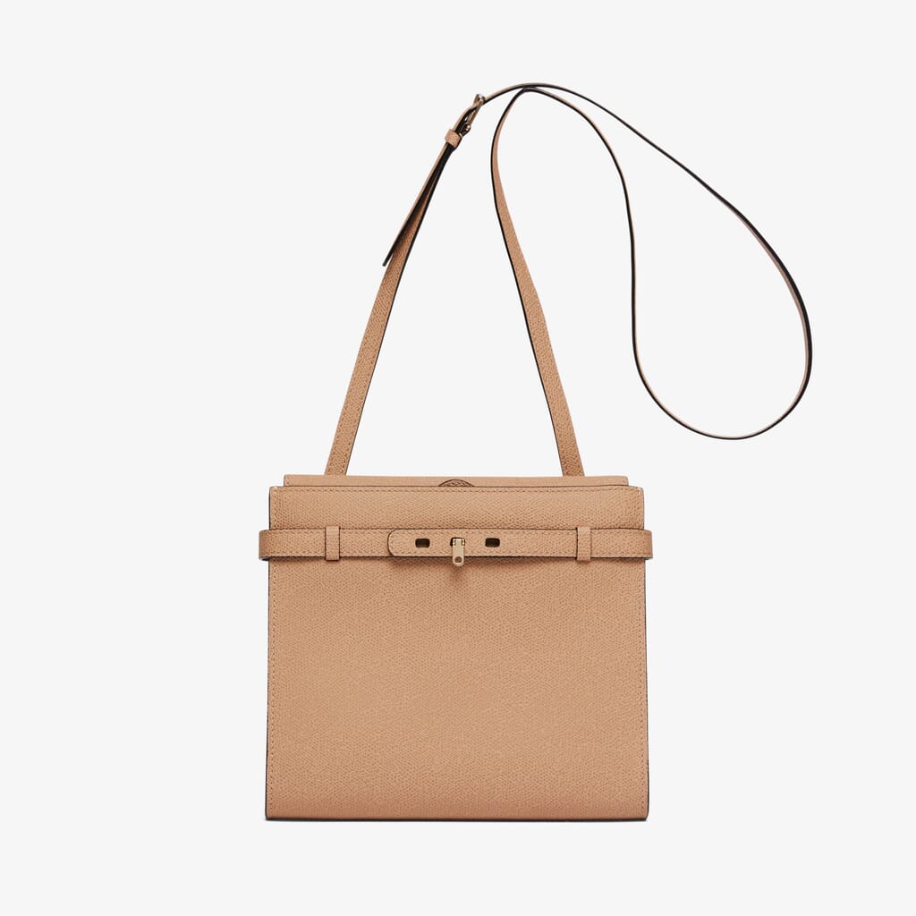 Beige Leather Mini crossbody bag with pockets