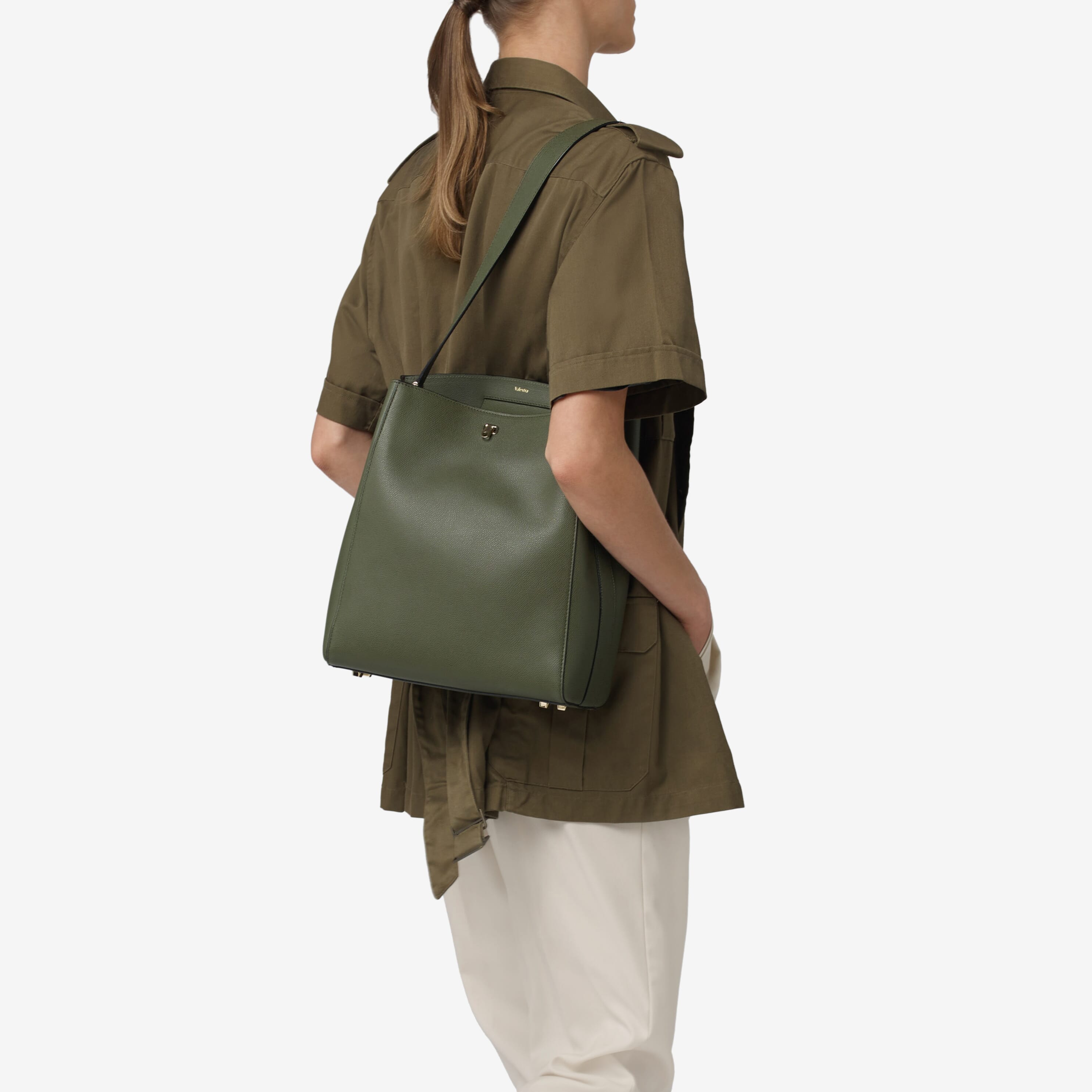 Brera shoulder bag - Military Green - Vitello VS - Valextra - 2