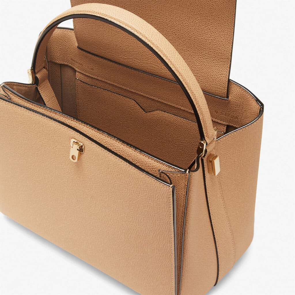 Brera Leather Satchel Bag Beige