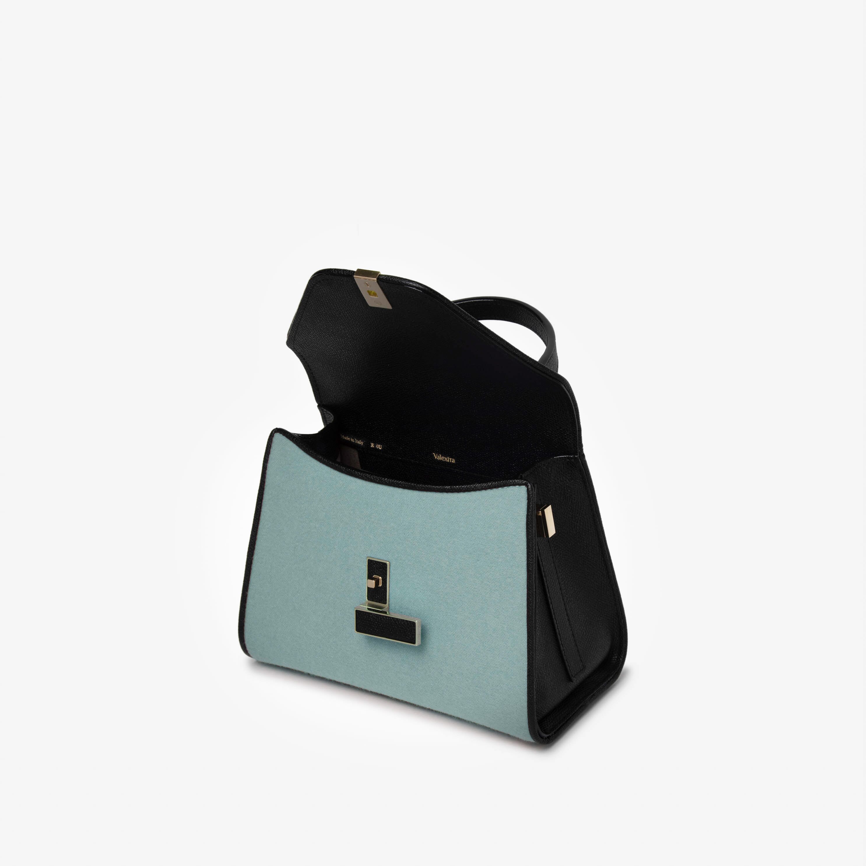 Iside Mini Cashmere Bag - Cornflower Blue/Black/Emerald Green - Lana double/Vitello VS - Valextra - 2