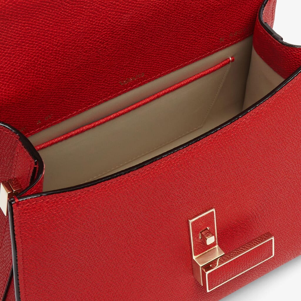 Women's Red Leather Mini top handle handbag Valextra Iside