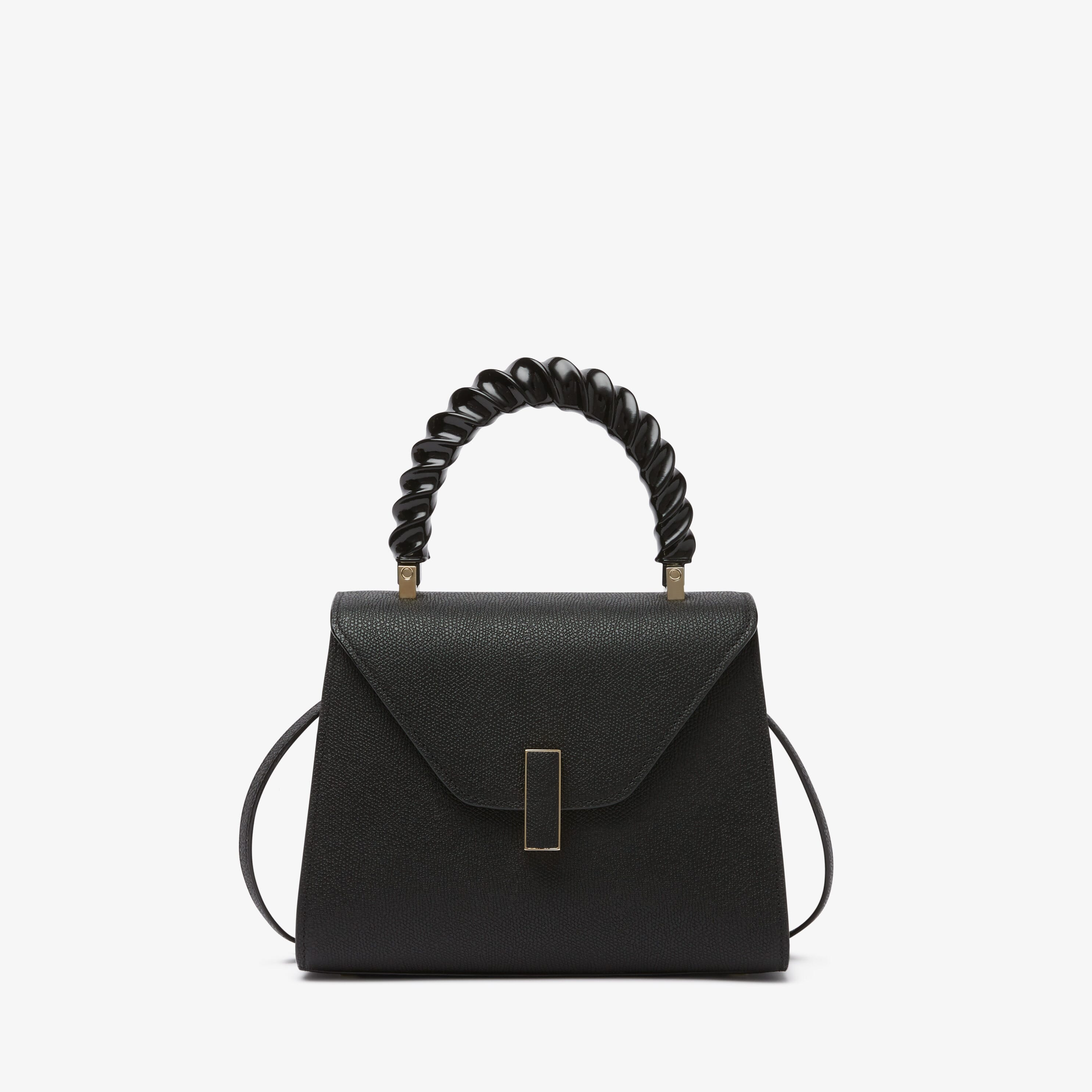 Women's Black Grained Leather Top Handle Bag | Valextra Iside