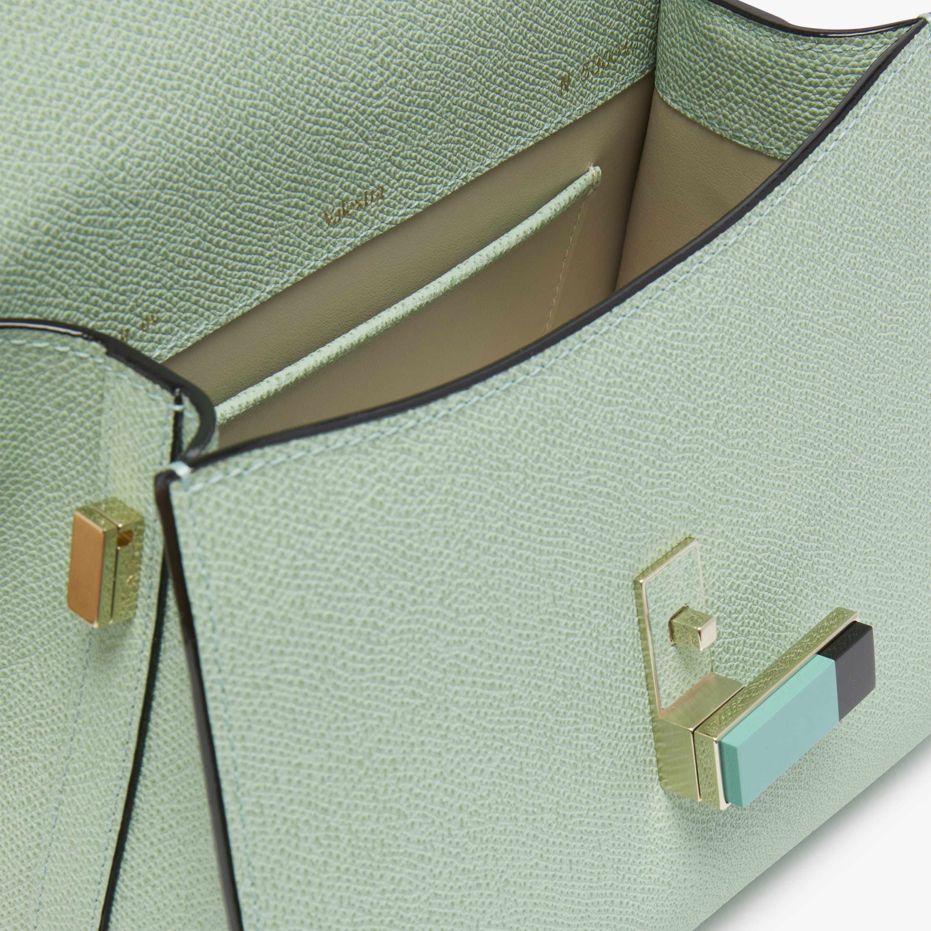 Iside Plexi Top Handle Mini Bag - Aqua Green/Spearmint Green/Black - Vitello VS - Valextra - 5