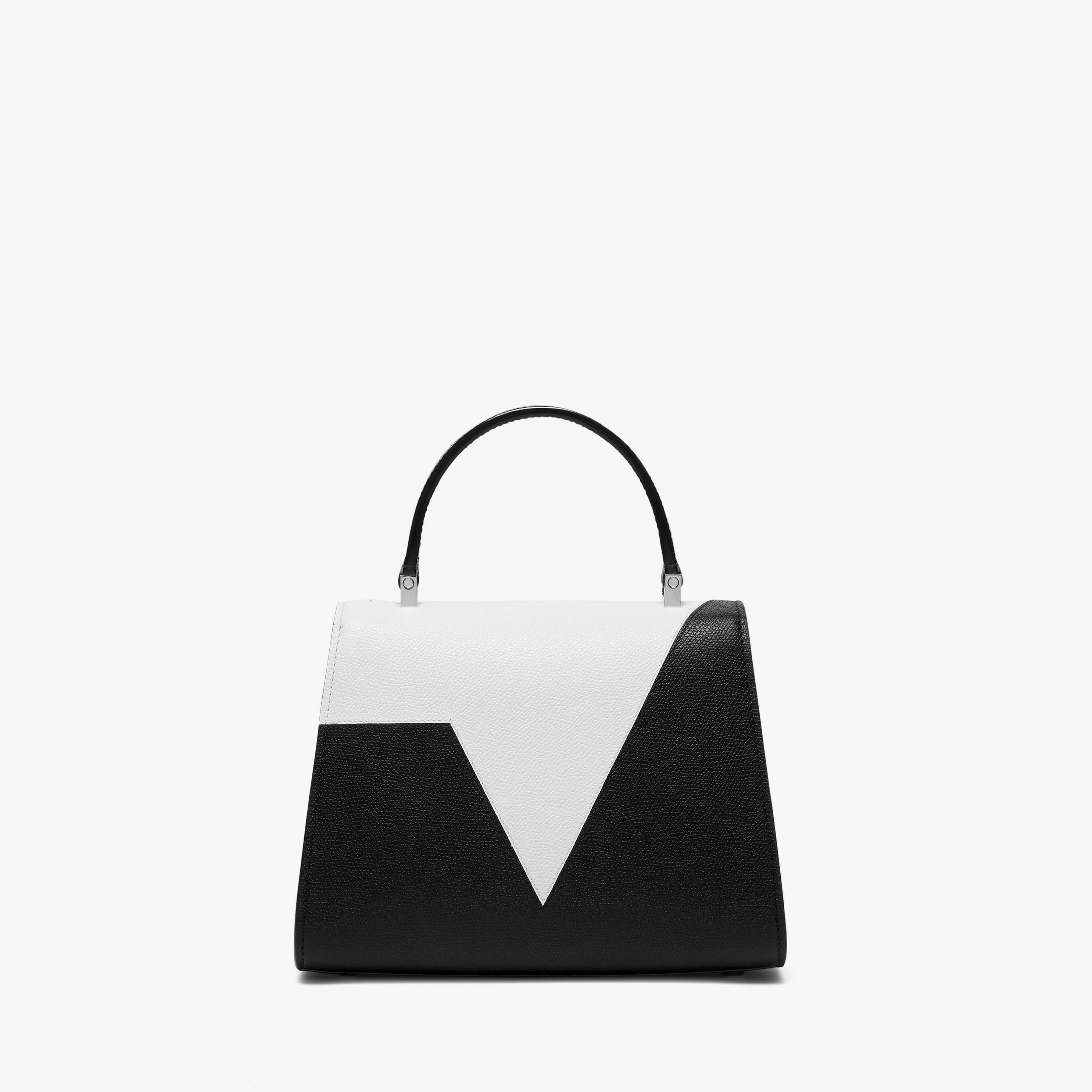 Iside V Intarsia Top Handle Mini Bag - Black/Pergamena White - Vitello VS-Intarsio V - Valextra - 6