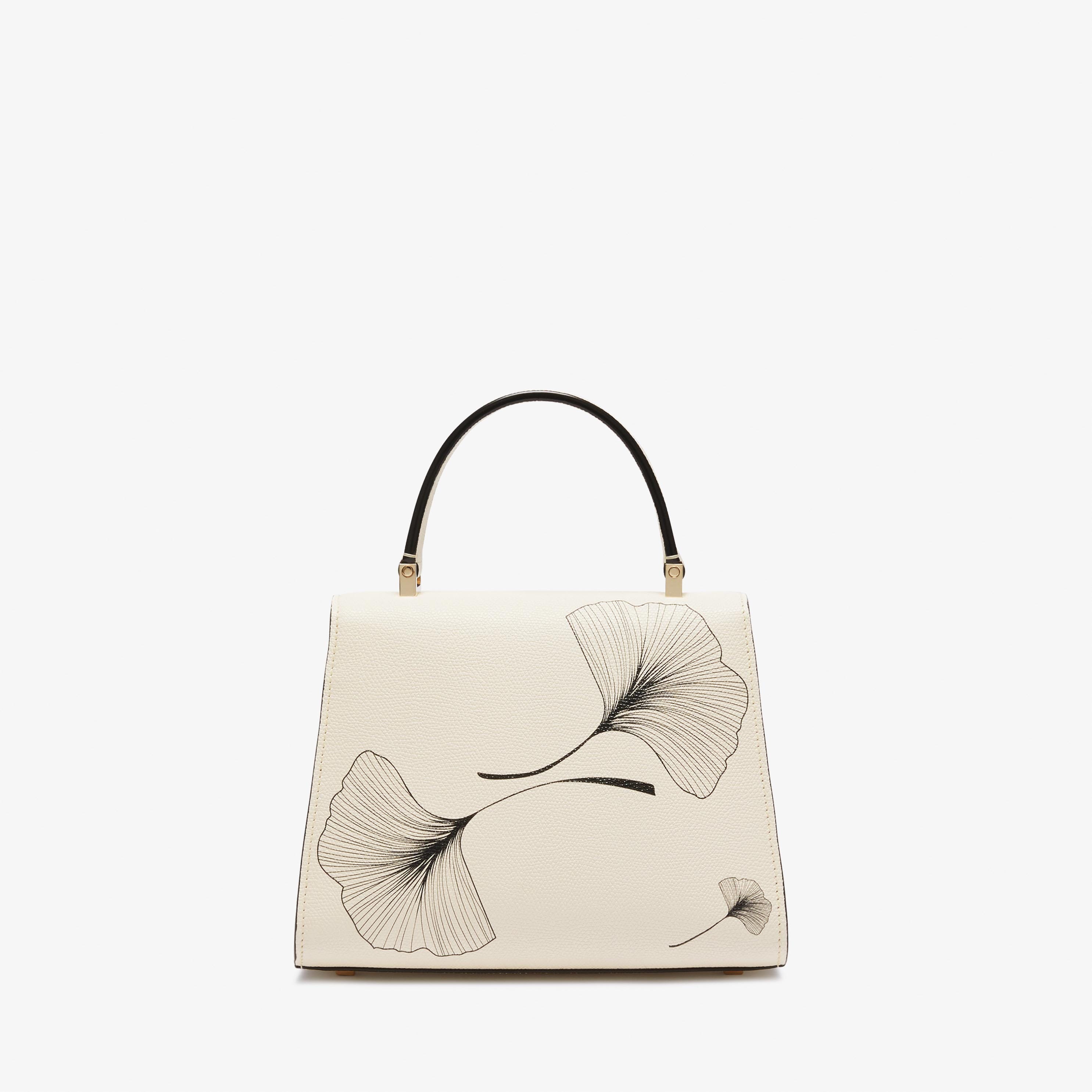 White Mini top handle bag with floral design | Valextra Iside