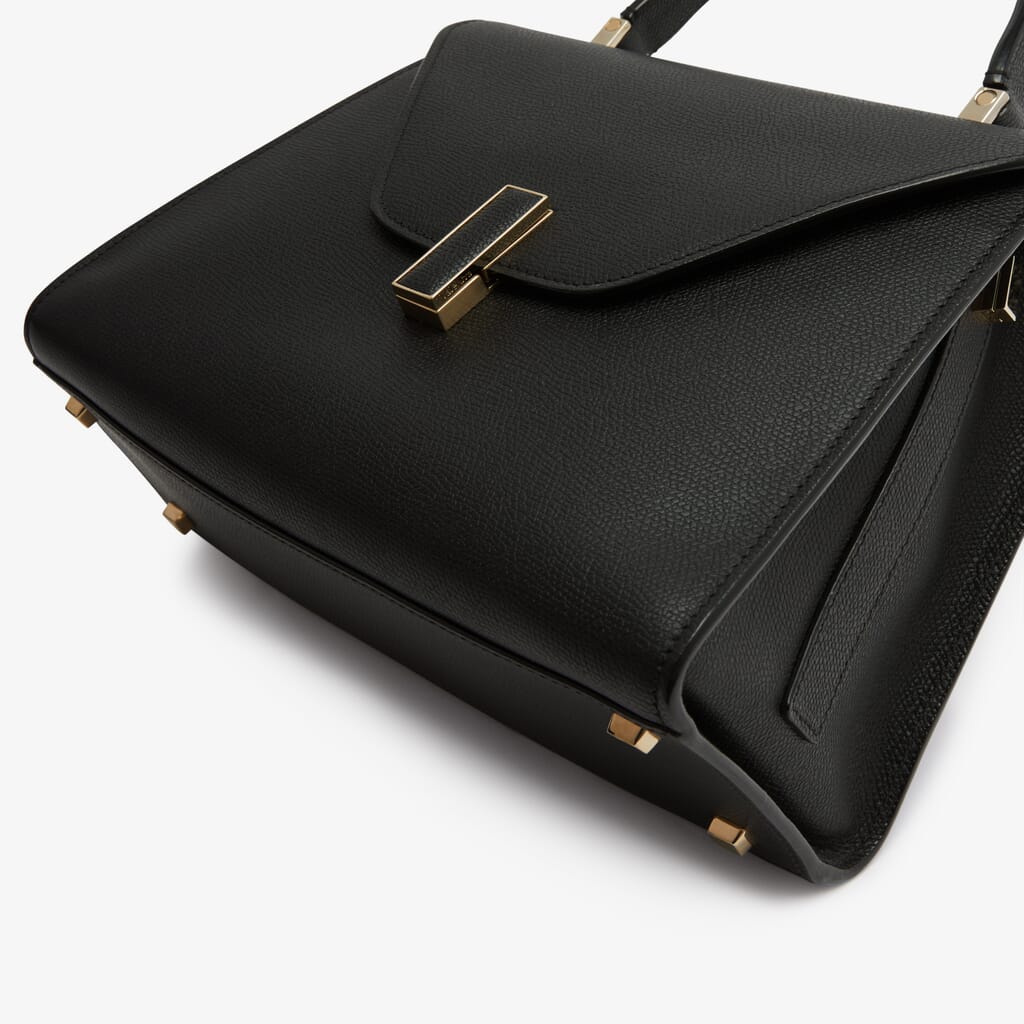 Valextra Avietta: Black Leather Medium business bag