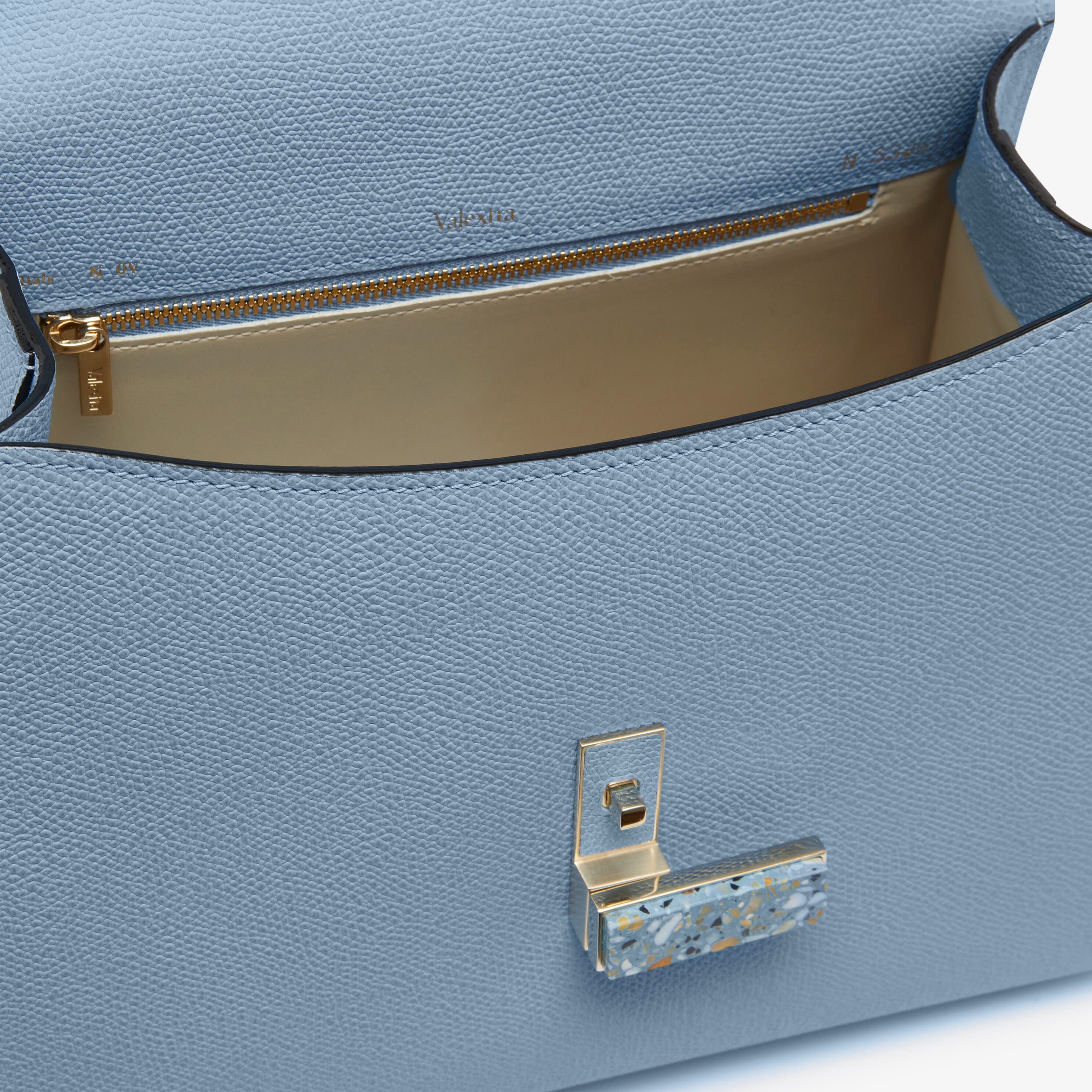Iside Terrazzo Top Handle Medium Bag - Shirt Blue - Vitello VS - Valextra - 5