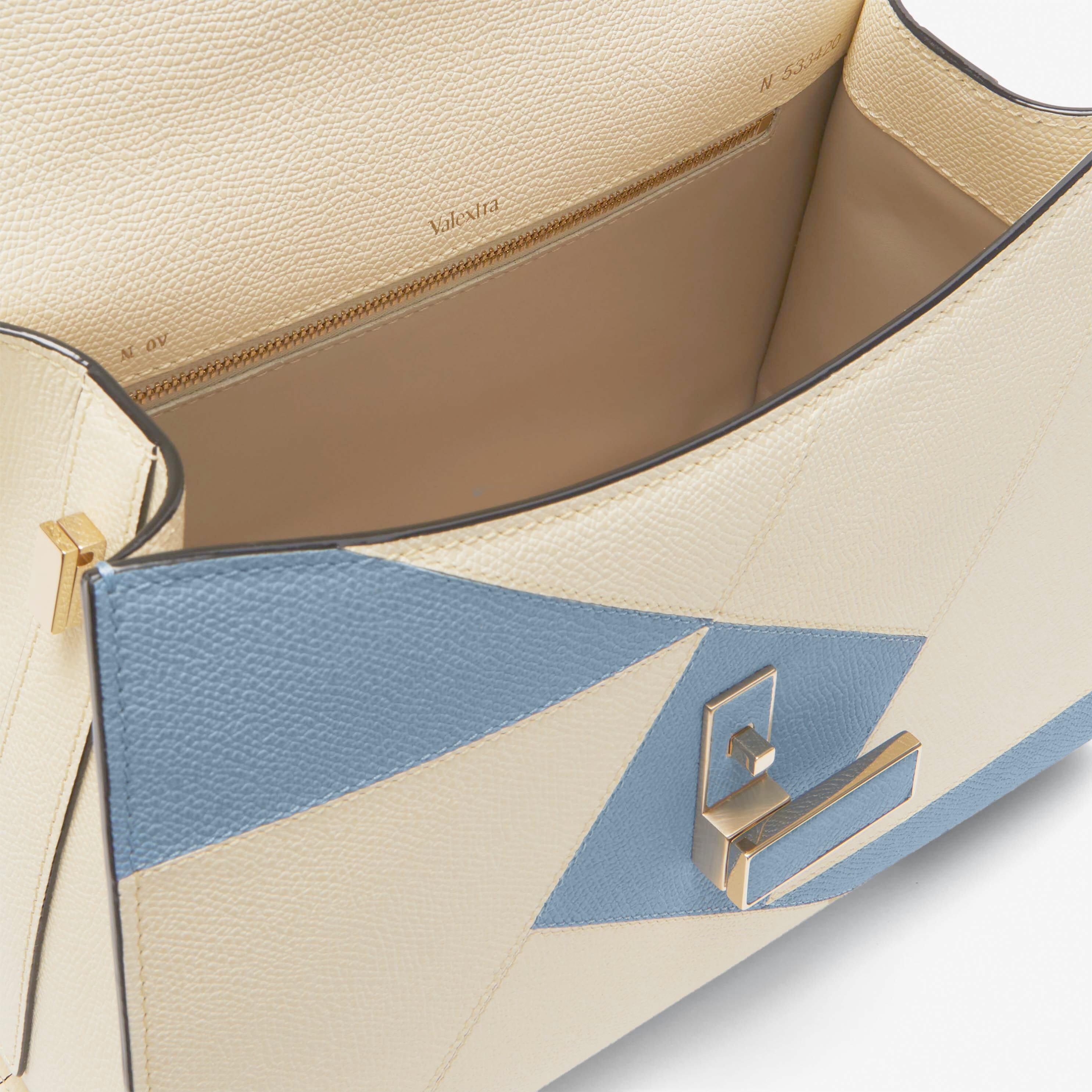 Iside Carousel Top handle Medium bag - Pergamena White/Shirt Blue - Vitello VS-Intarsio Rombo - Valextra - 2