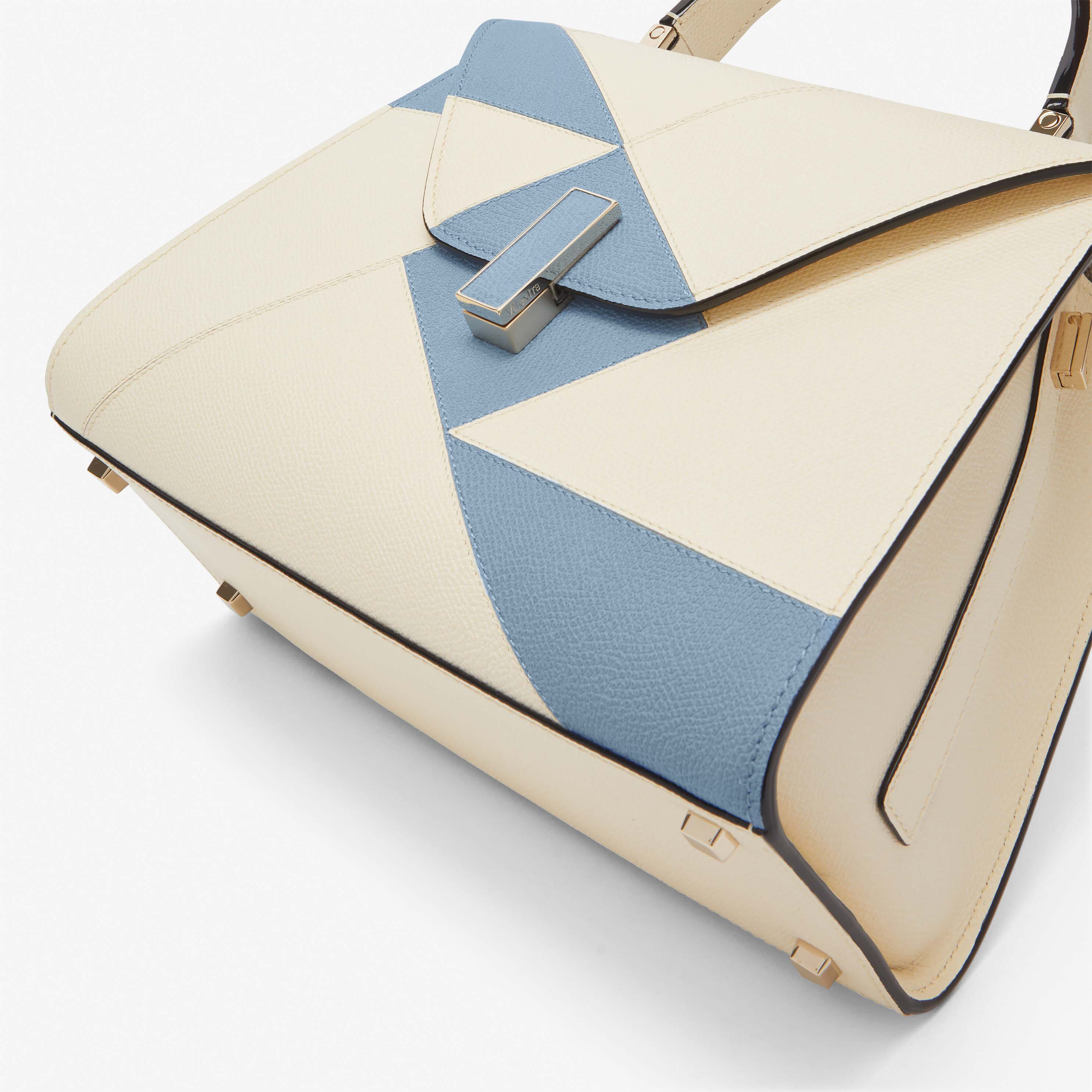 Iside Carousel Top handle Medium bag - Pergamena White/Shirt Blue - Vitello VS-Intarsio Rombo - Valextra - 3