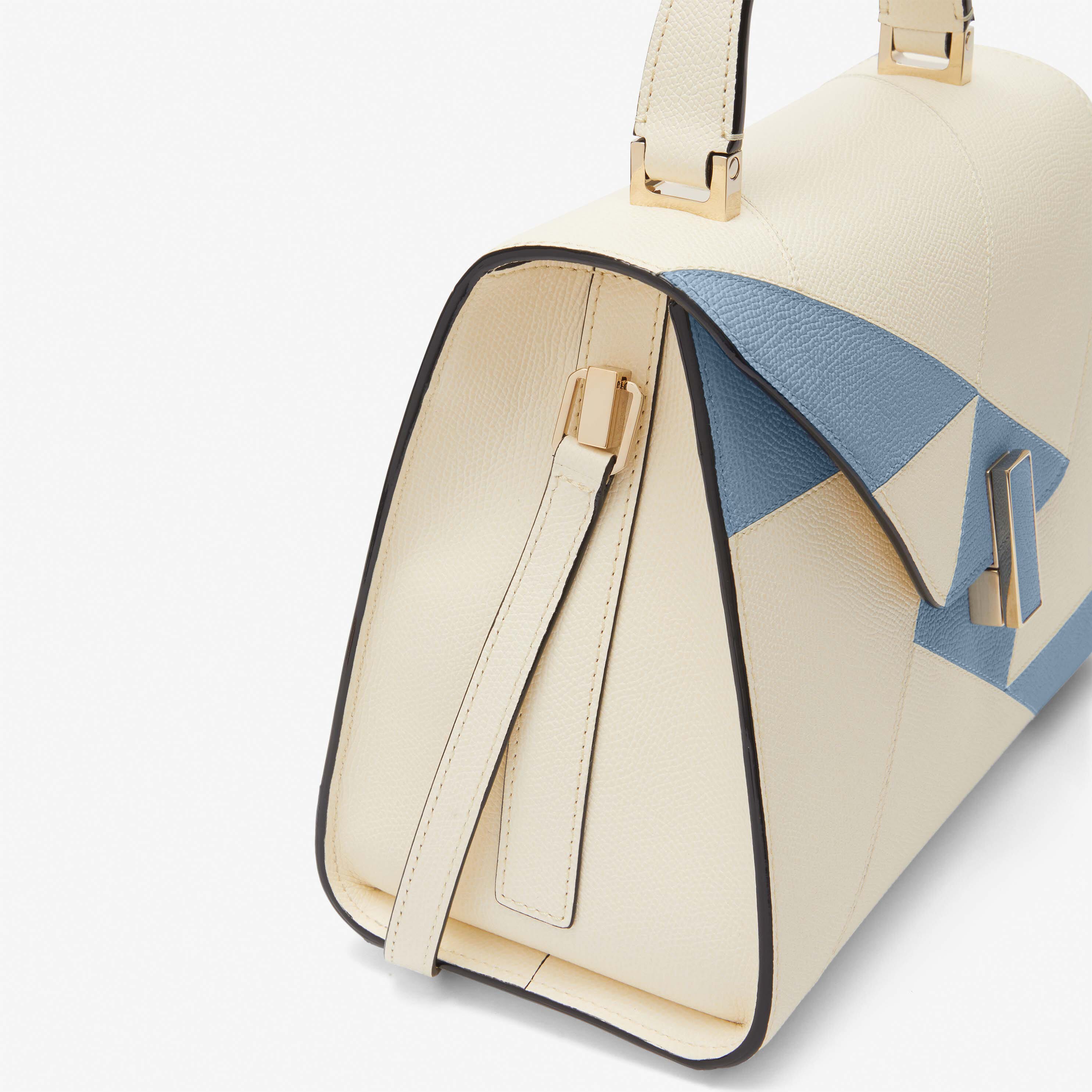 Iside Carousel Top handle Medium bag - Pergamena White/Shirt Blue - Vitello VS-Intarsio Rombo - Valextra - 4
