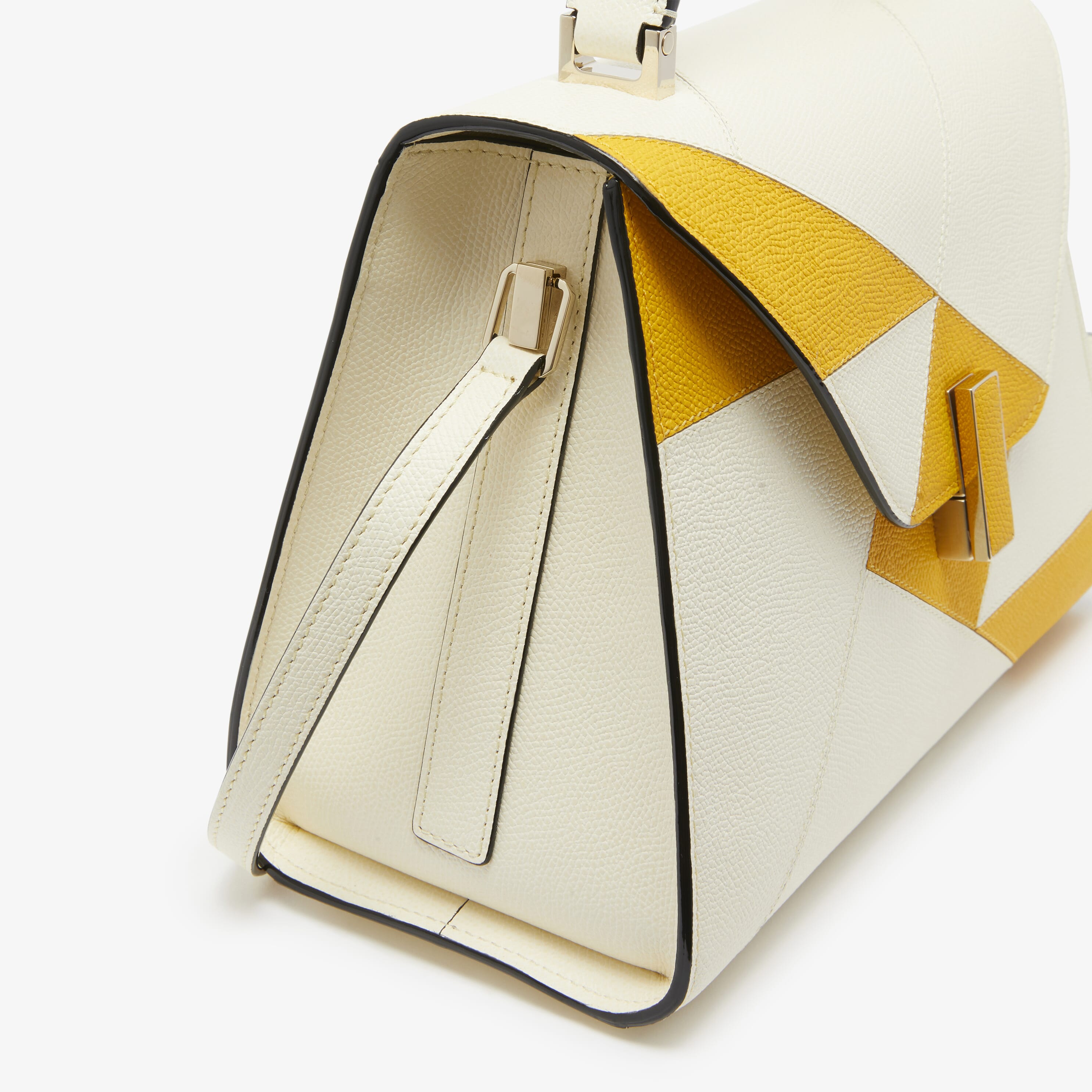 Iside Carousel Top handle Medium bag - Pergamena White/Sun Yellow - Vitello VS-Intarsio Rombo - Valextra - 2
