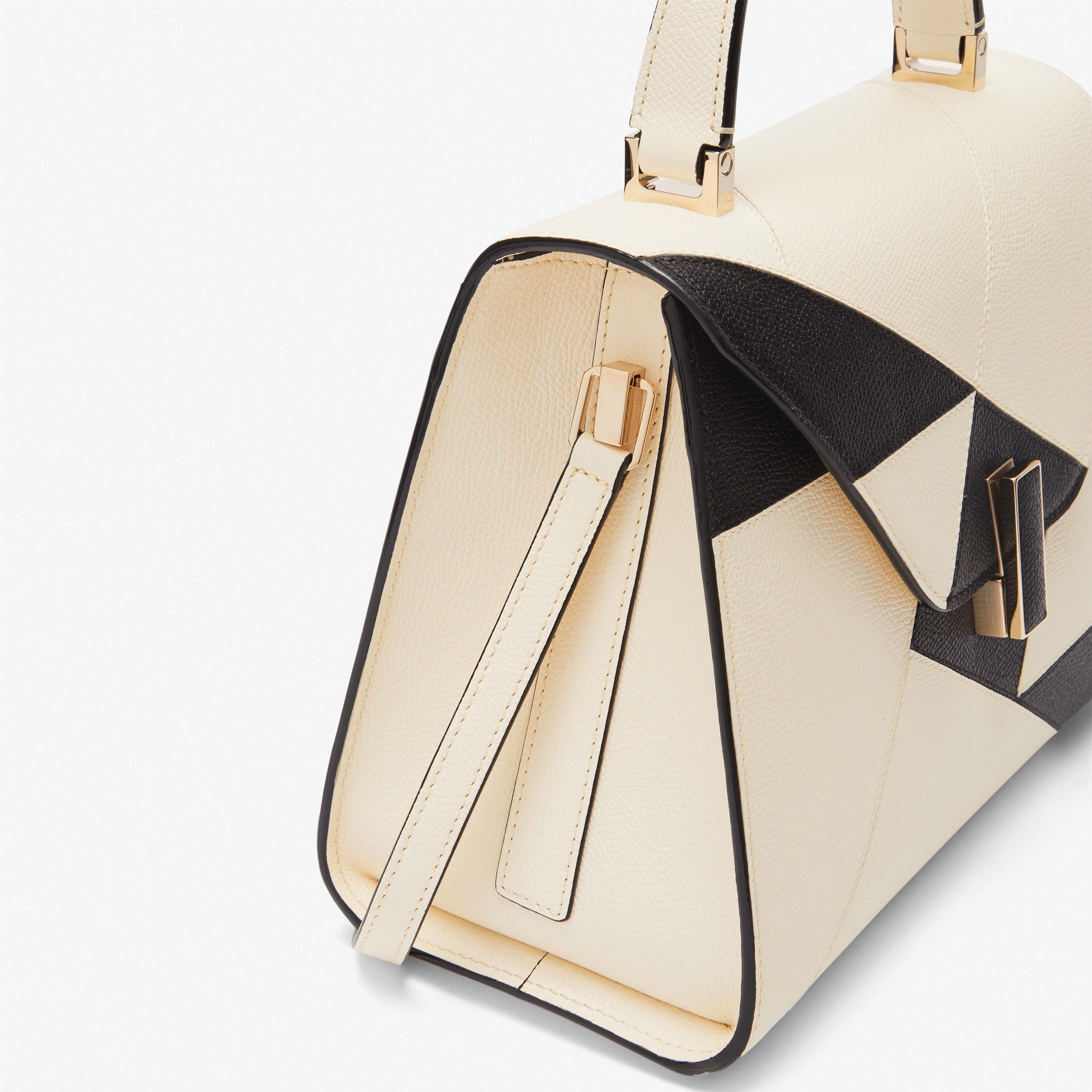Iside Carousel Top handle Medium bag - Pergamena White/Black - Vitello VS-Intarsio Rombo - Valextra - 5