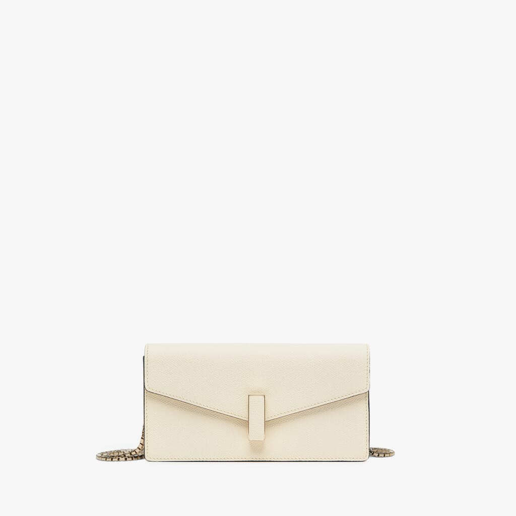 White Leather versatile clutch bag with strap