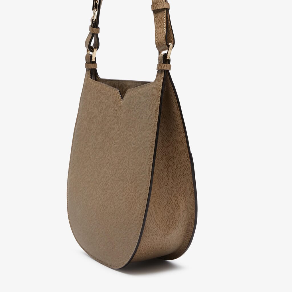 Oyster Brown Leather Medium shoulder bag | Valextra Hobo
