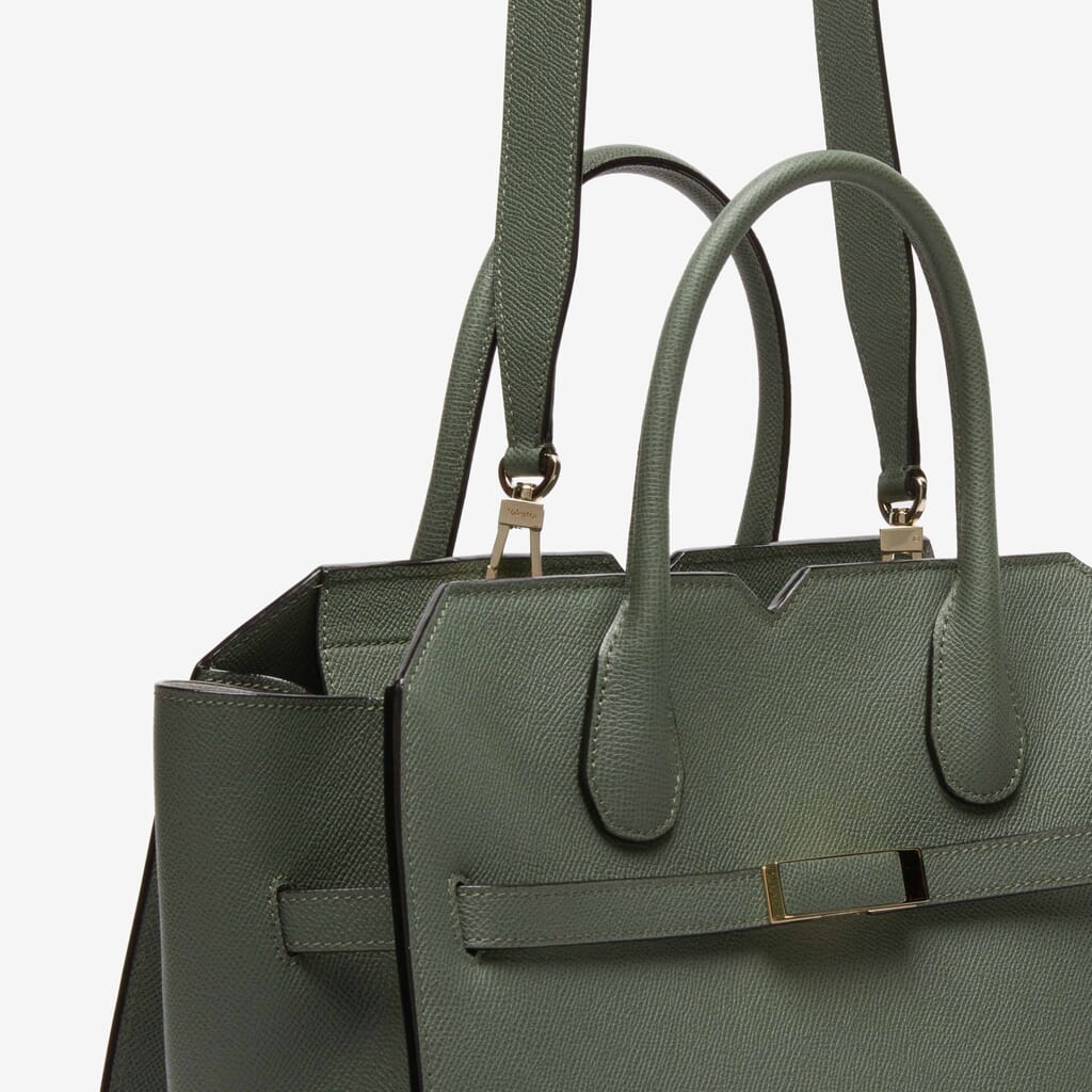 Valextra Milano bag: Luxury structured two handles leather purse