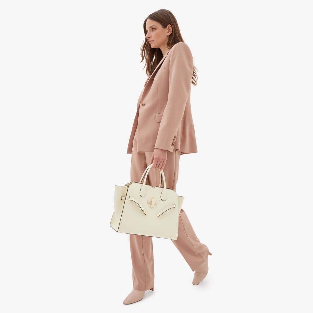 Women's White Luxury Two Handles Medium Bag