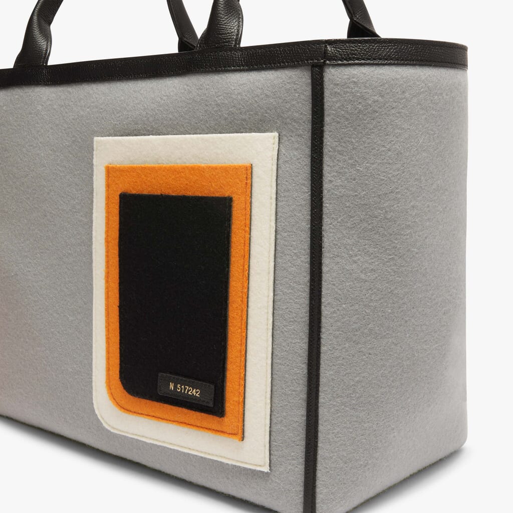 Soft Tote Felt Medium Bag - Ash Grey/Pergamena White/Orange/Black - Feltro/Vitello VS - Valextra - 4