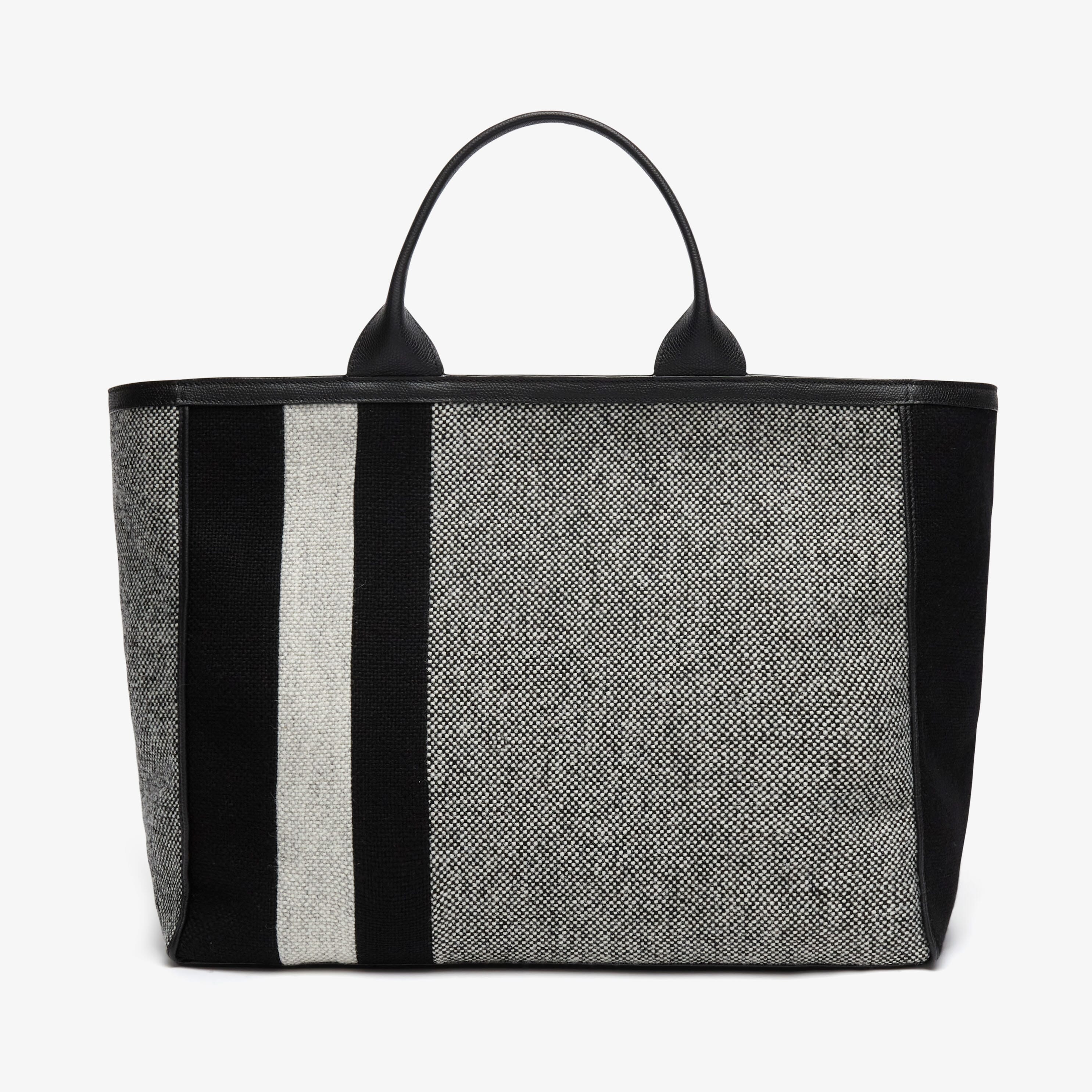 Linear Lana Tote Large Bag - Black/White/Grey - Tessuto Hallingdal/Vitello VS - Valextra - 3