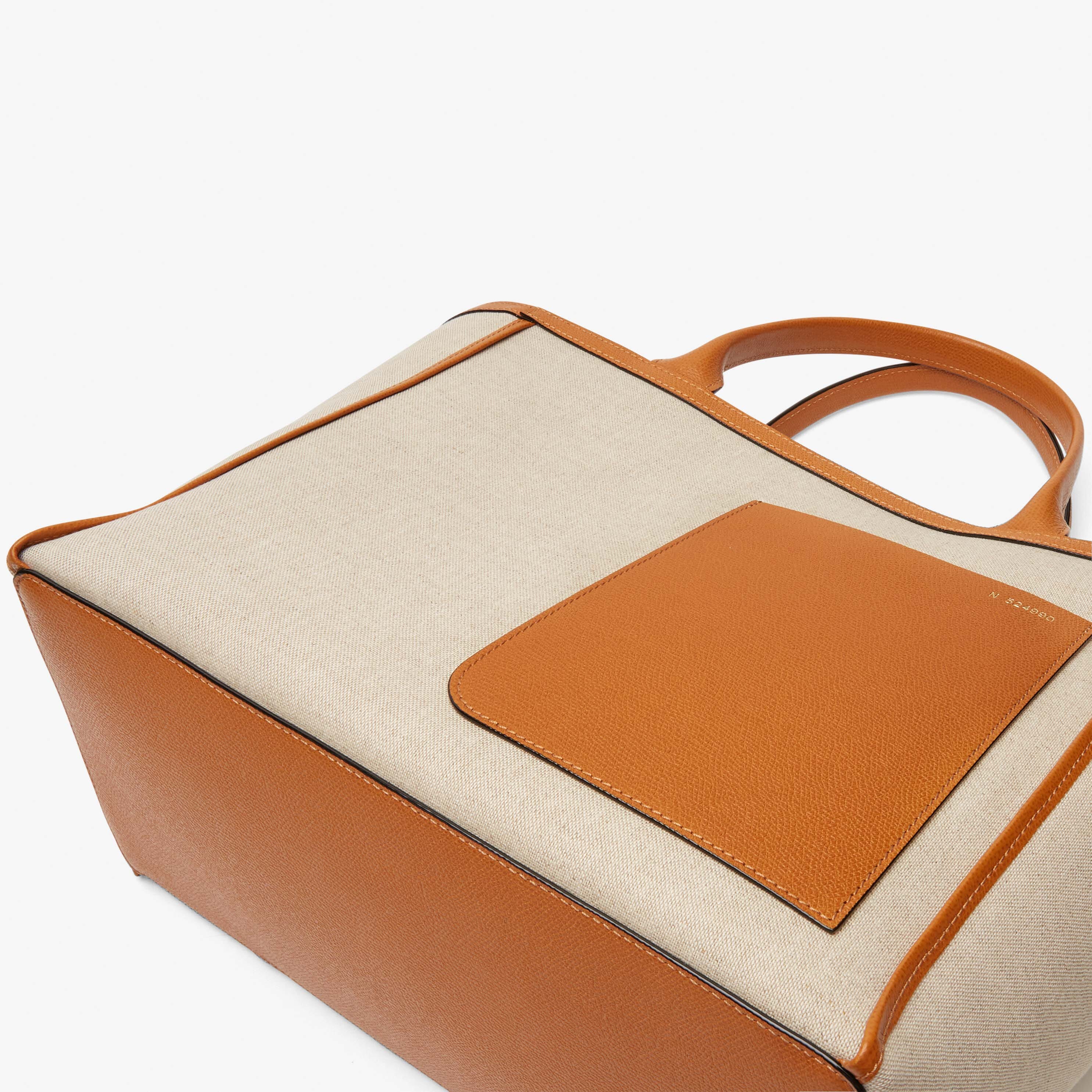 Shopping Medium Bag Canvas - Sand Brown/Havana Brown - Tessuto Canvas/VS - Valextra - 5