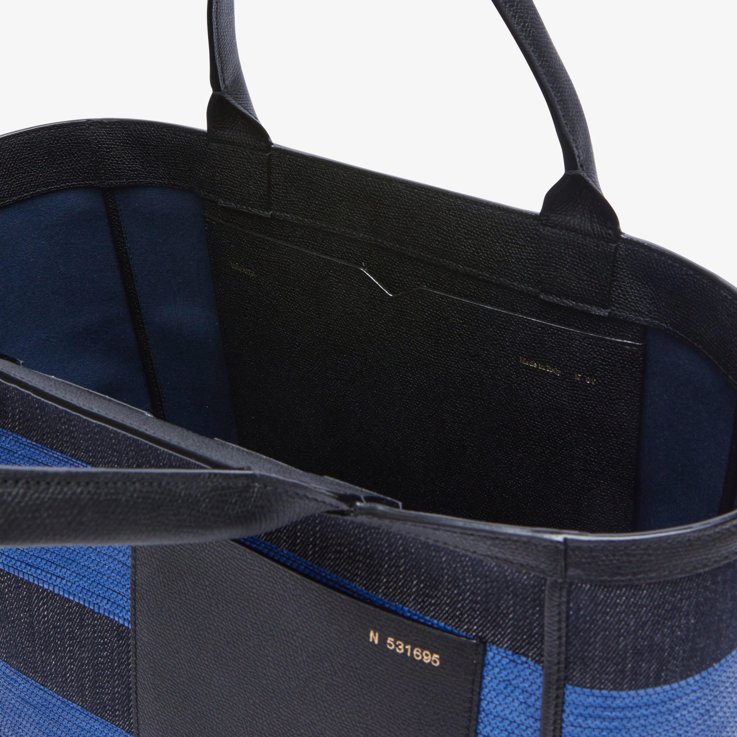 Tote Bag Denim Stripe Medium - Black/Royal Blue - Tessuto Denim/Vitello VS - Valextra - 3