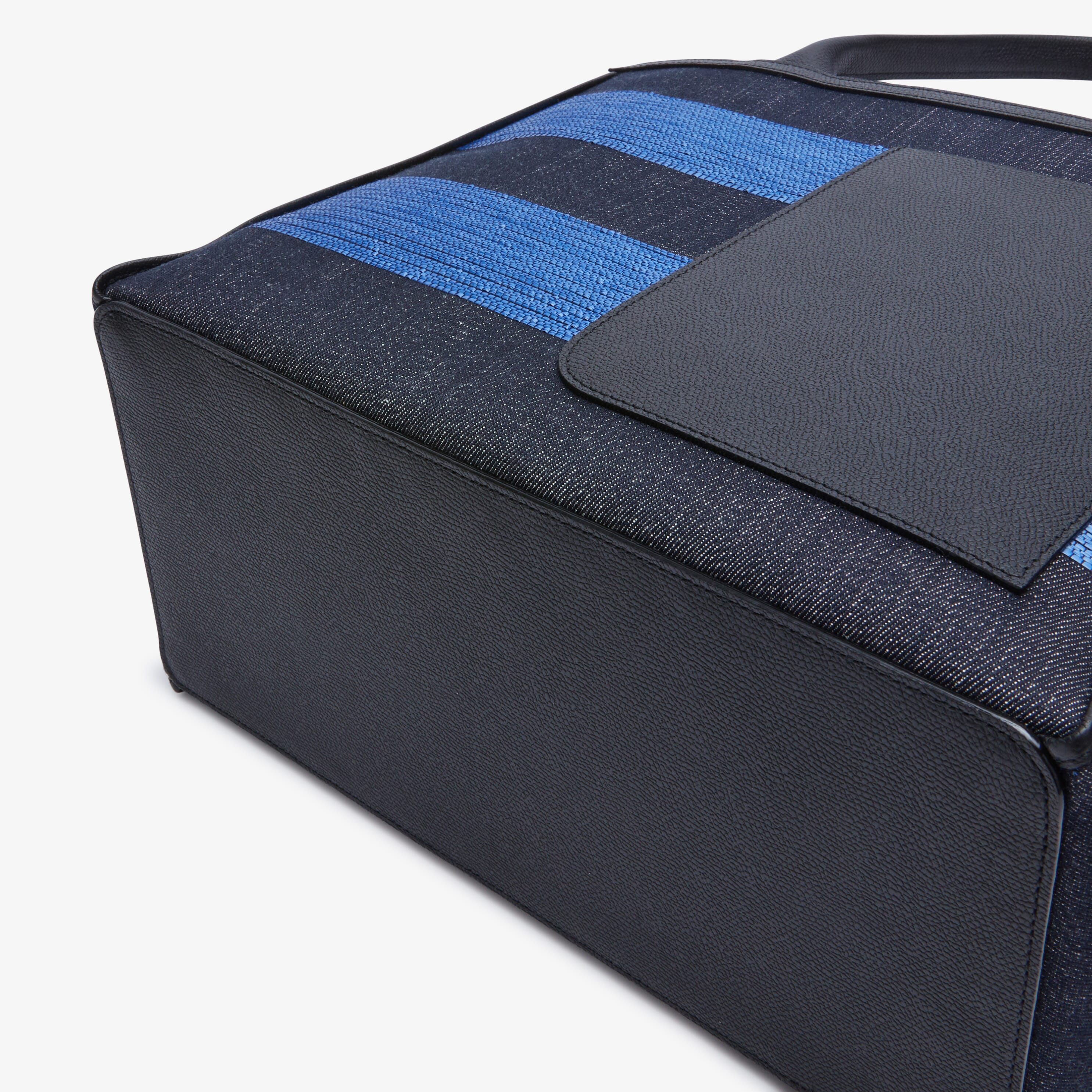 Tote Bag Denim Stripe Medium - Black/Royal Blue - Tessuto Denim/Vitello VS - Valextra - 5