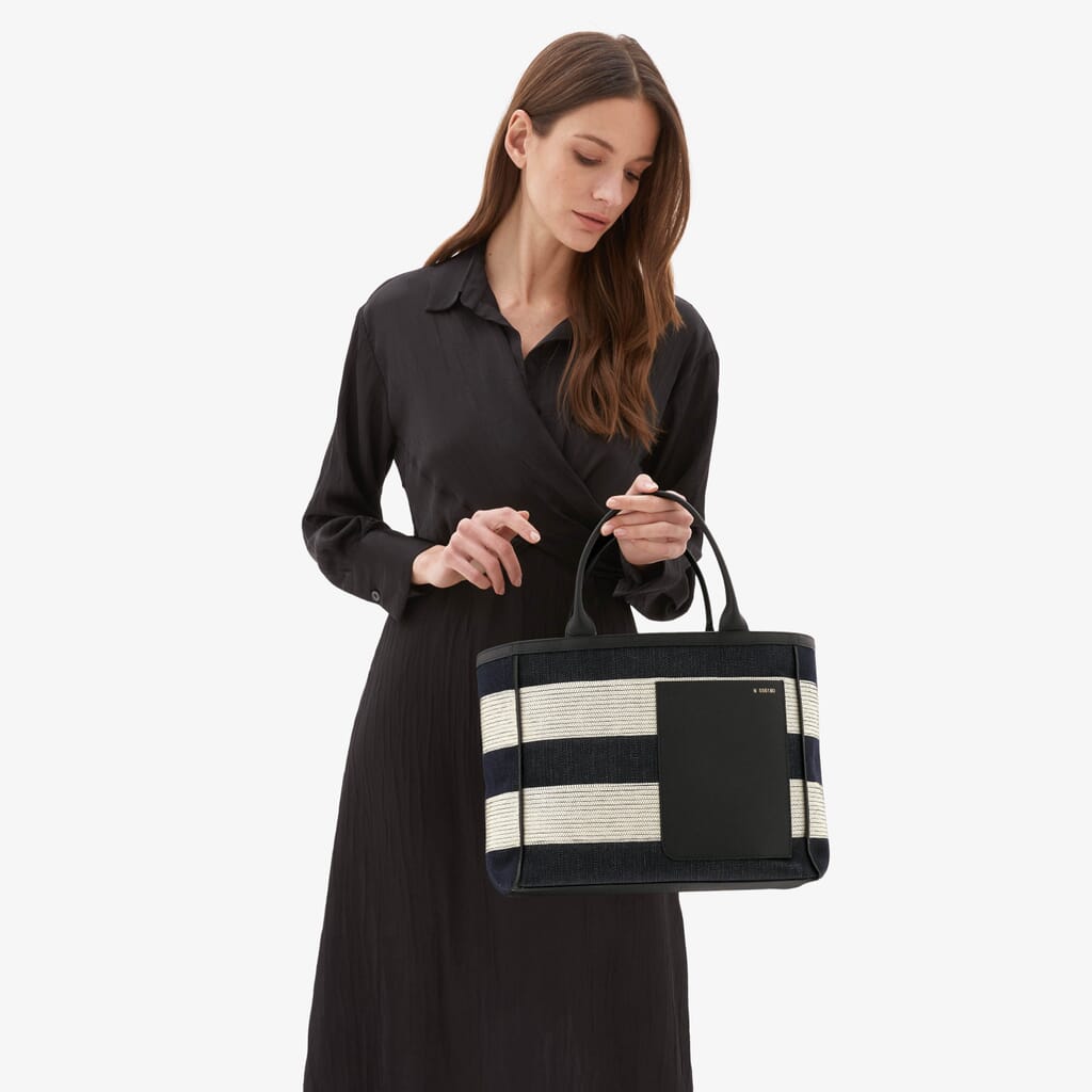 Kate Spade Striped Raffia Tote - Tan/Black